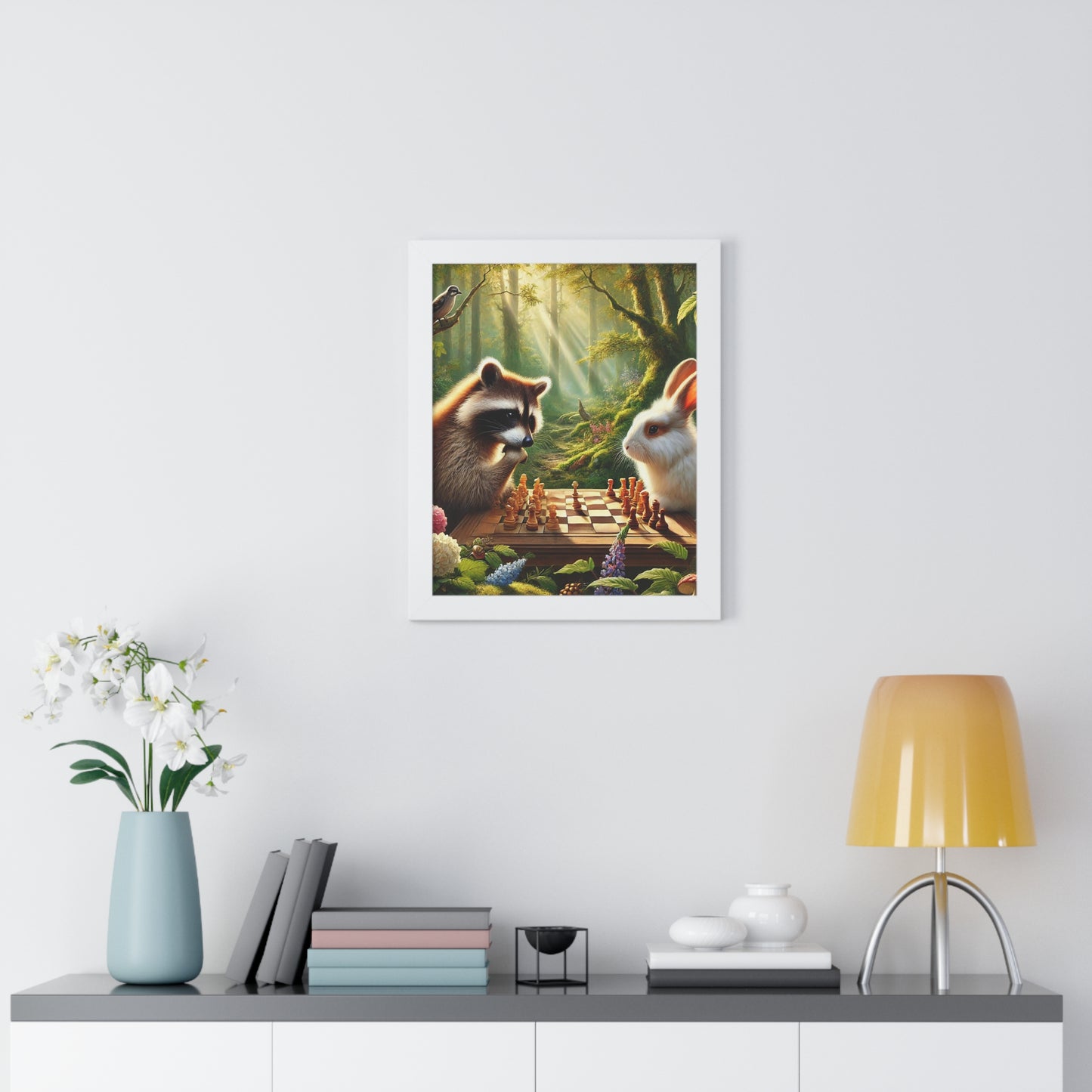 Whimsical Forest Friends Framed Poster, Animal Art, Nature Decor, Chess Lovers Gift, Children's Room Wall Art