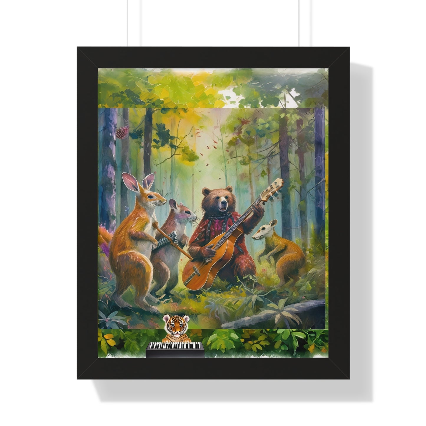 Whimsical Animal Band Framed Poster - Forest Decor, Wildlife Art, Cute Animal Print, Nature-Themed Gift, Nursery Wall Art