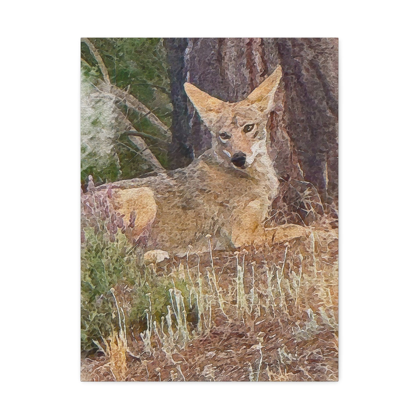 Nature-Inspired Stretched Canvas Art - Coyote Wildlife Decor, Animal Wall Art, Rustic Home Decor, Gift for Nature Lovers, Forest Vibes