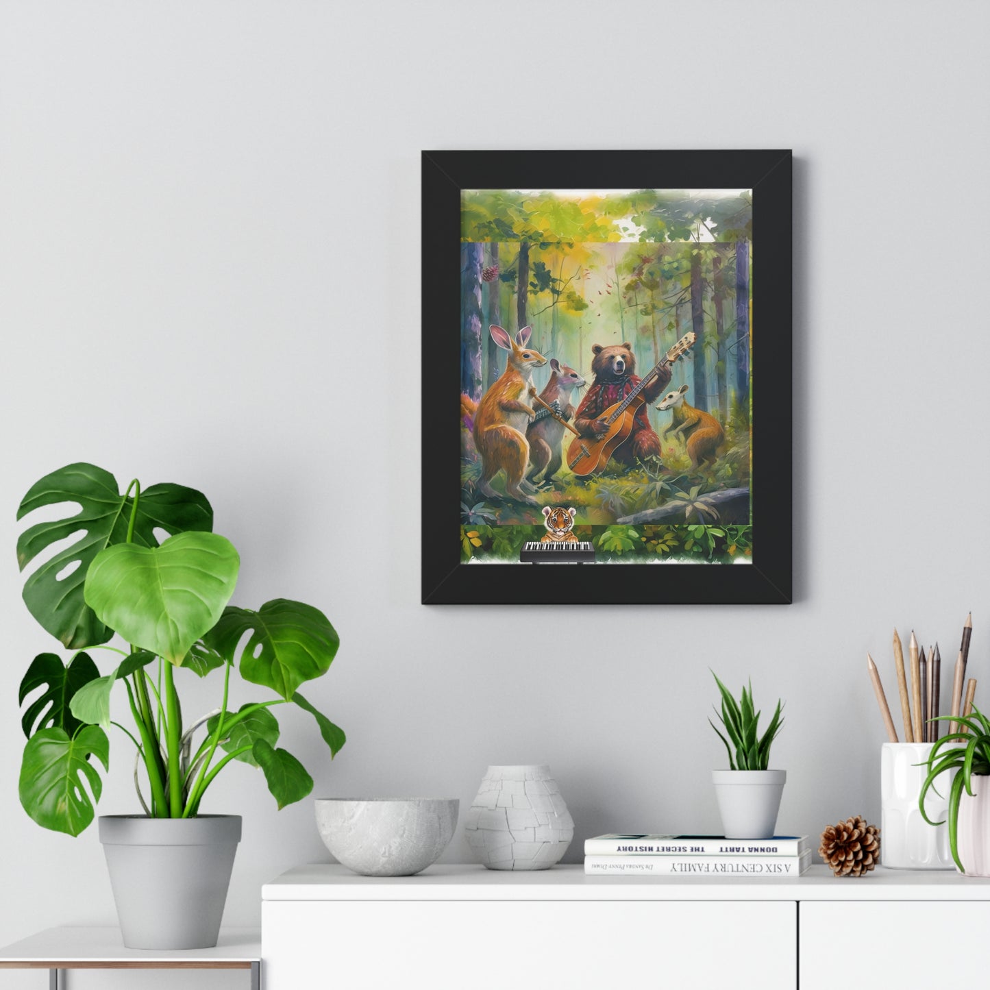 Whimsical Animal Band Framed Poster - Forest Decor, Wildlife Art, Cute Animal Print, Nature-Themed Gift, Nursery Wall Art