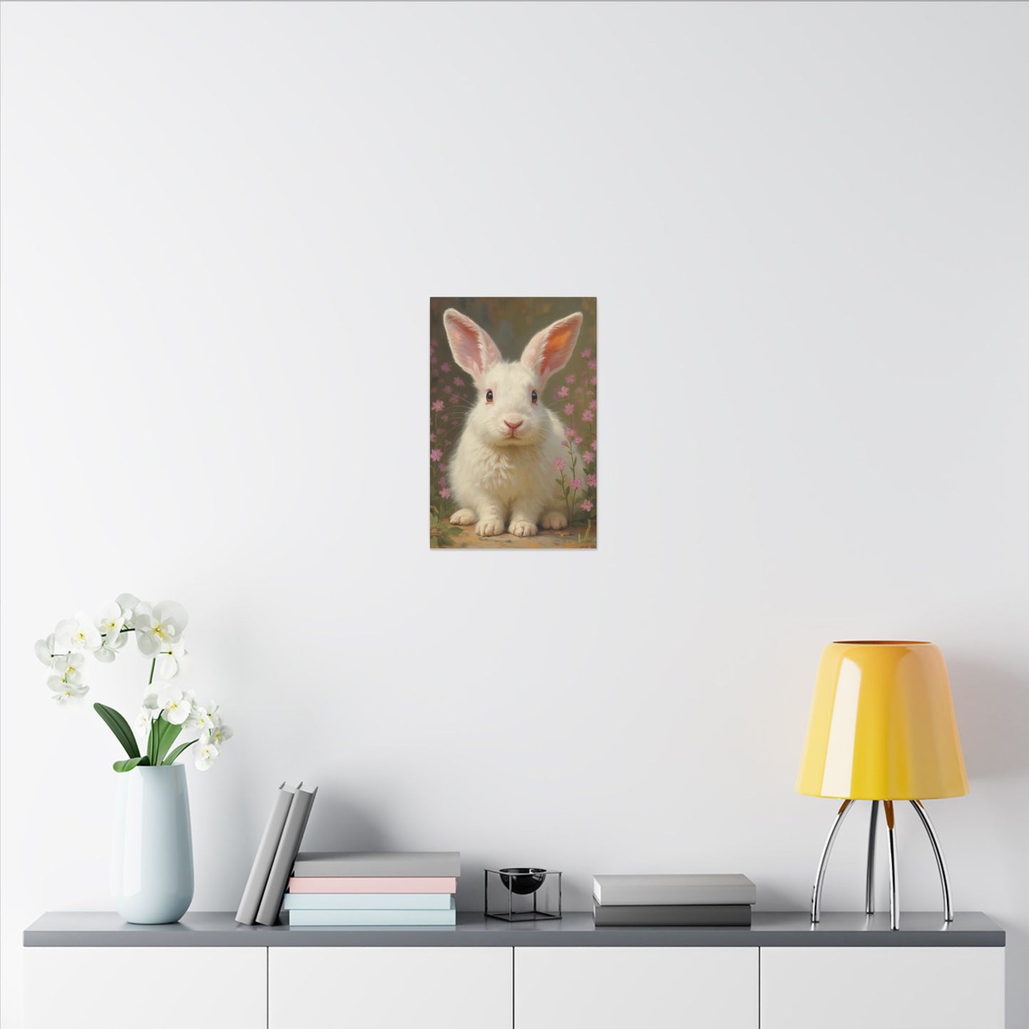Whimsical Rabbit Canvas Wall Art, Home Decor, Animal Lover Gift, Easter Decoration, Botanical Wall Art, Cute Rabbit Print, Nursery Decor