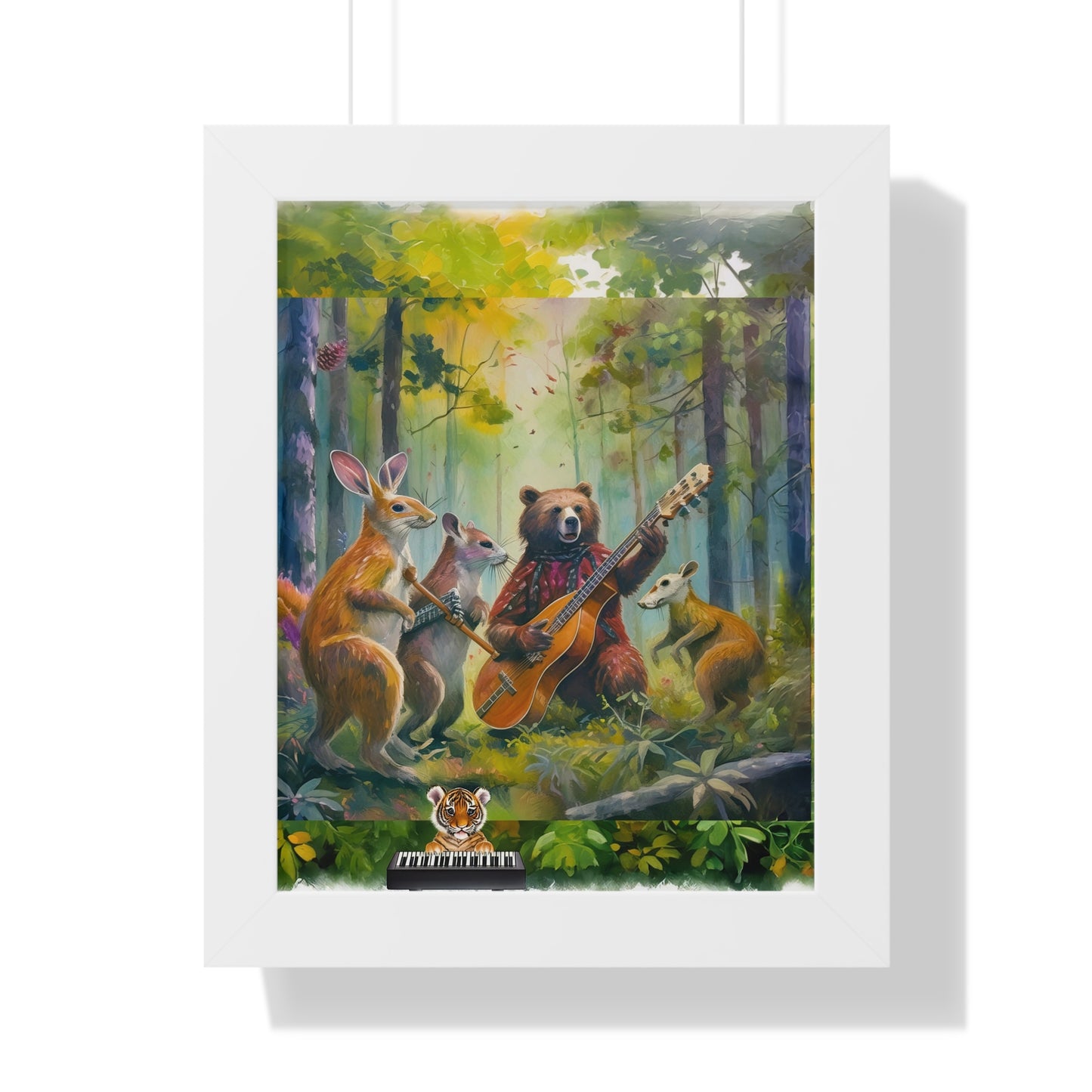 Whimsical Animal Band Framed Poster - Forest Decor, Wildlife Art, Cute Animal Print, Nature-Themed Gift, Nursery Wall Art