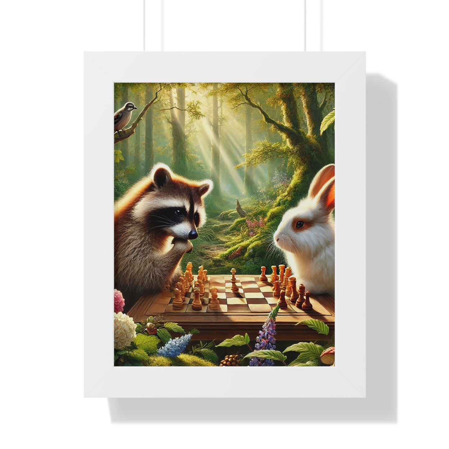 Whimsical Forest Friends Framed Poster, Animal Art, Nature Decor, Chess Lovers Gift, Children's Room Wall Art