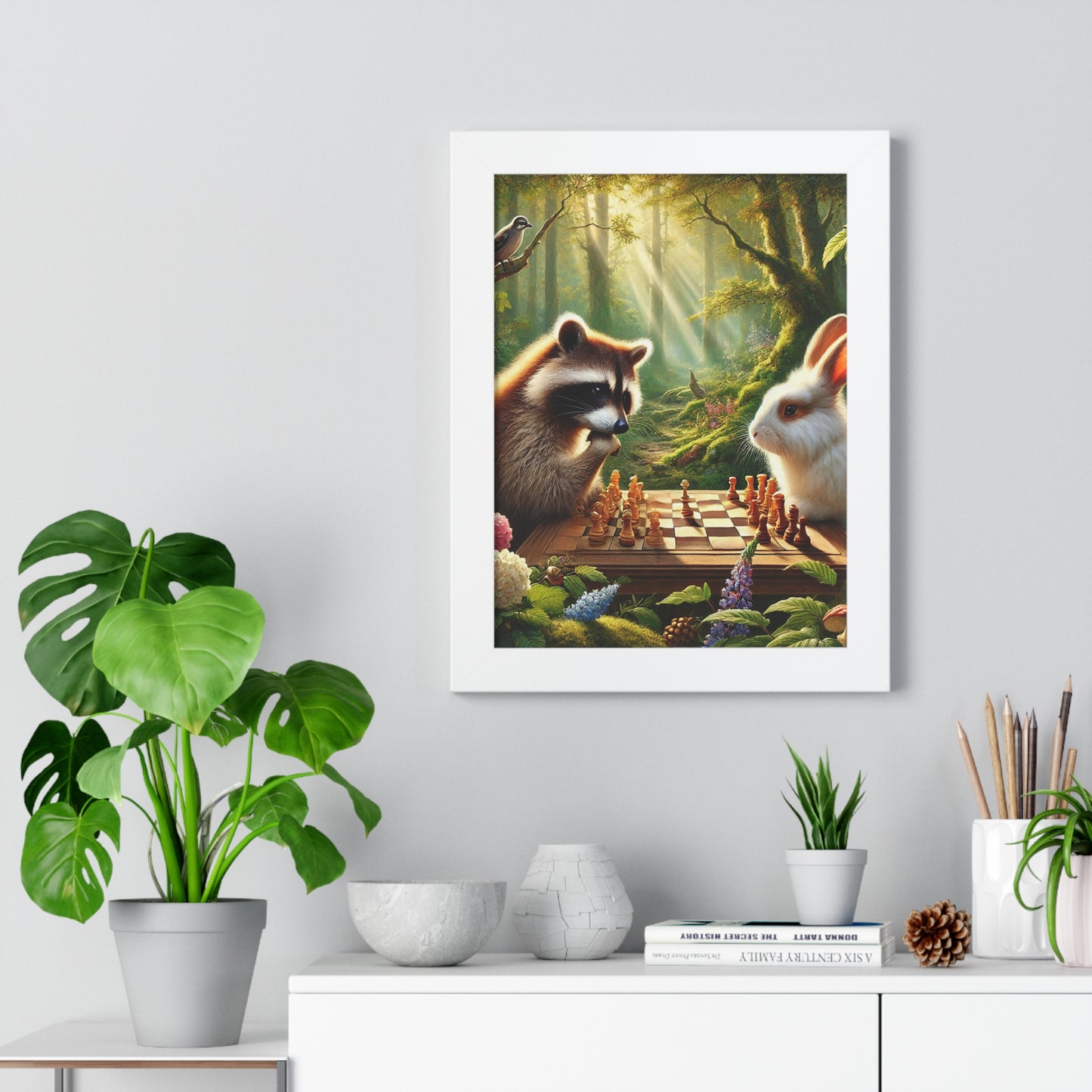 Whimsical Forest Friends Framed Poster, Animal Art, Nature Decor, Chess Lovers Gift, Children's Room Wall Art