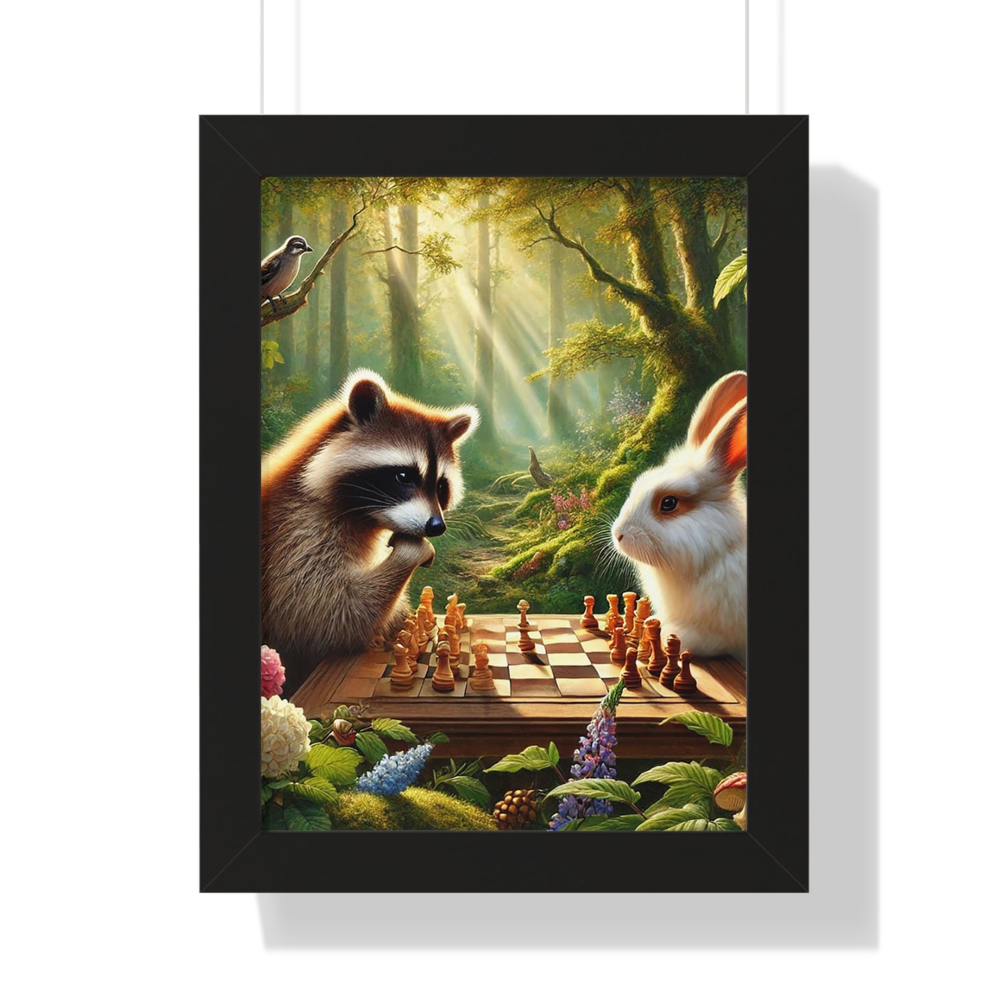 Whimsical Forest Friends Framed Poster, Animal Art, Nature Decor, Chess Lovers Gift, Children's Room Wall Art