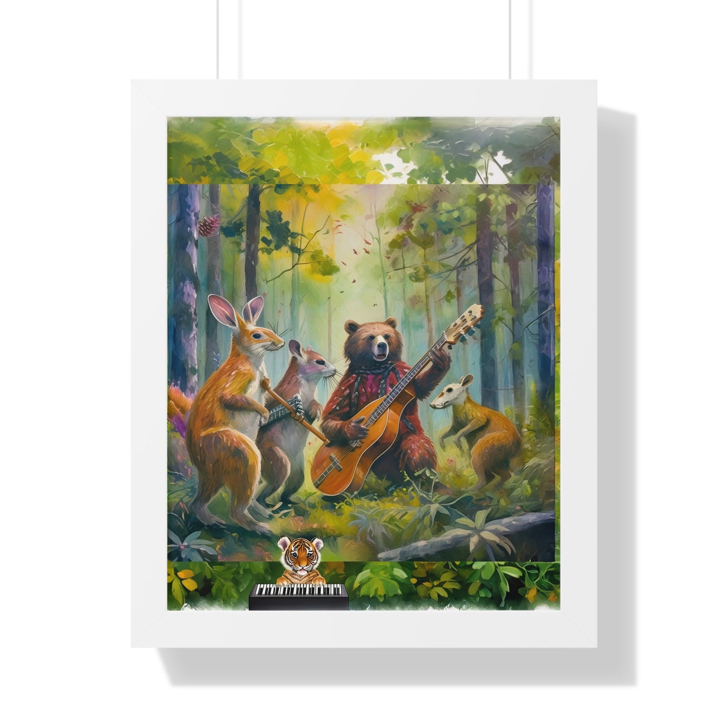 Whimsical Animal Band Framed Poster - Forest Decor, Wildlife Art, Cute Animal Print, Nature-Themed Gift, Nursery Wall Art