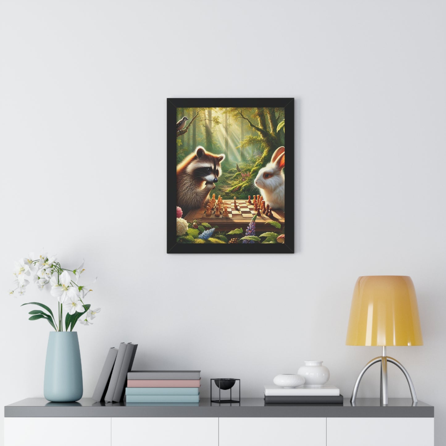 Whimsical Forest Friends Framed Poster, Animal Art, Nature Decor, Chess Lovers Gift, Children's Room Wall Art