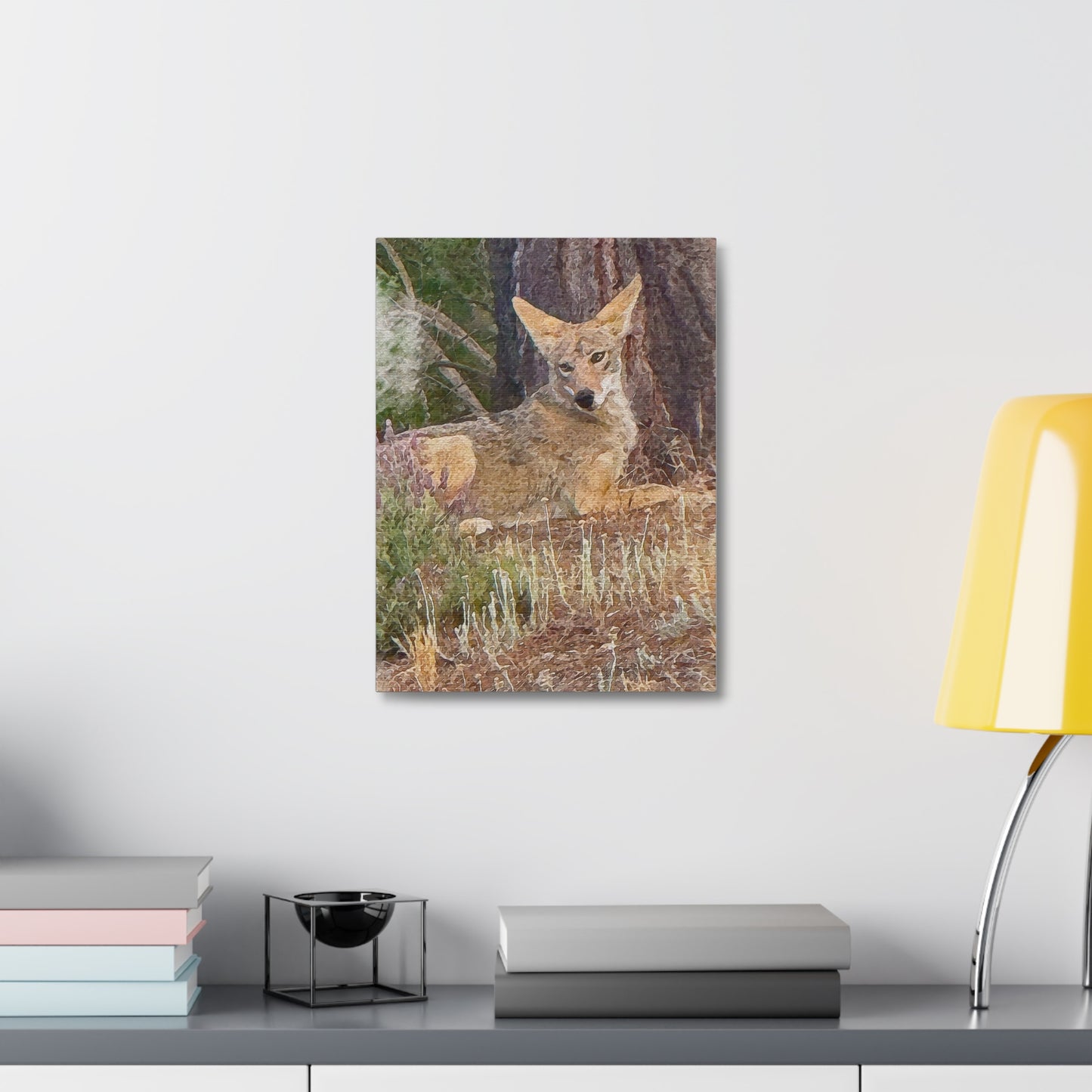 Nature-Inspired Stretched Canvas Art - Coyote Wildlife Decor, Animal Wall Art, Rustic Home Decor, Gift for Nature Lovers, Forest Vibes