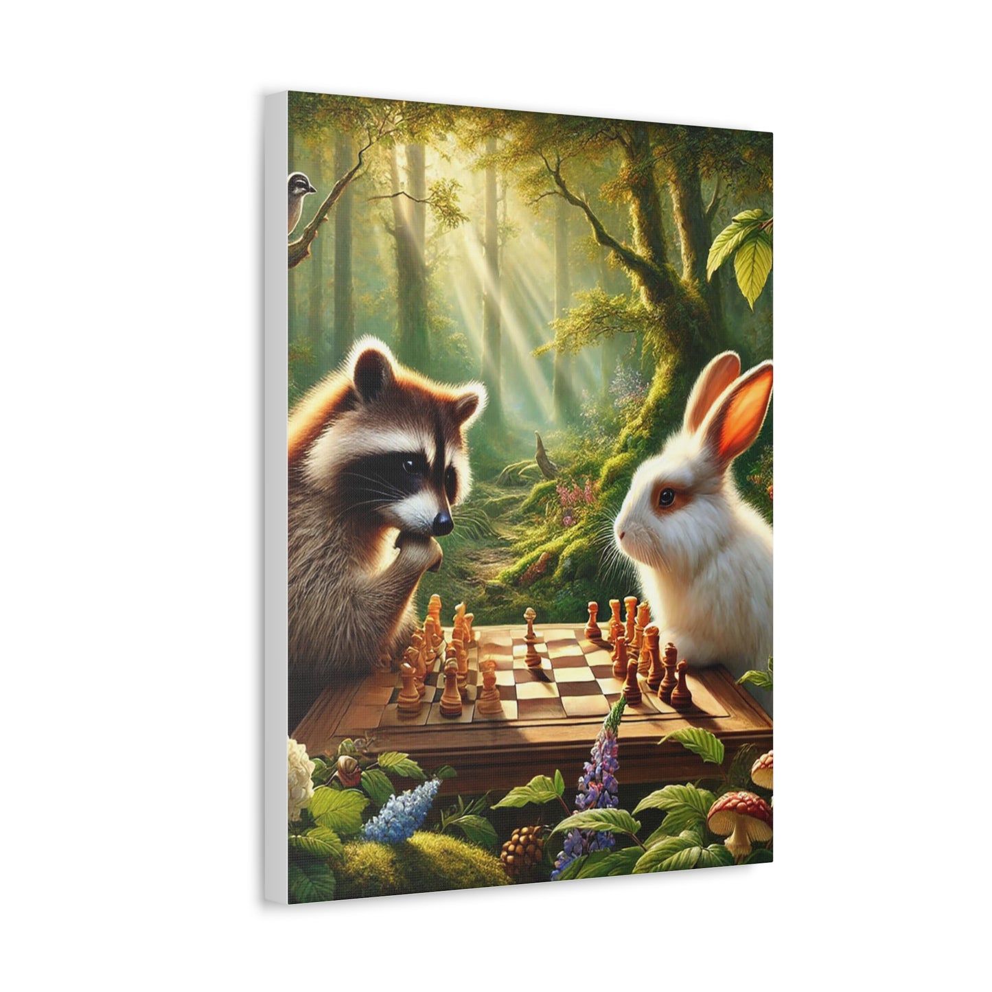 Whimsical Animal Chess Canvas Art | Nature Decor, Raccoon Rabbit Wall Art, Playful Home Decor, Gift for Animal Lovers, Woodland Art