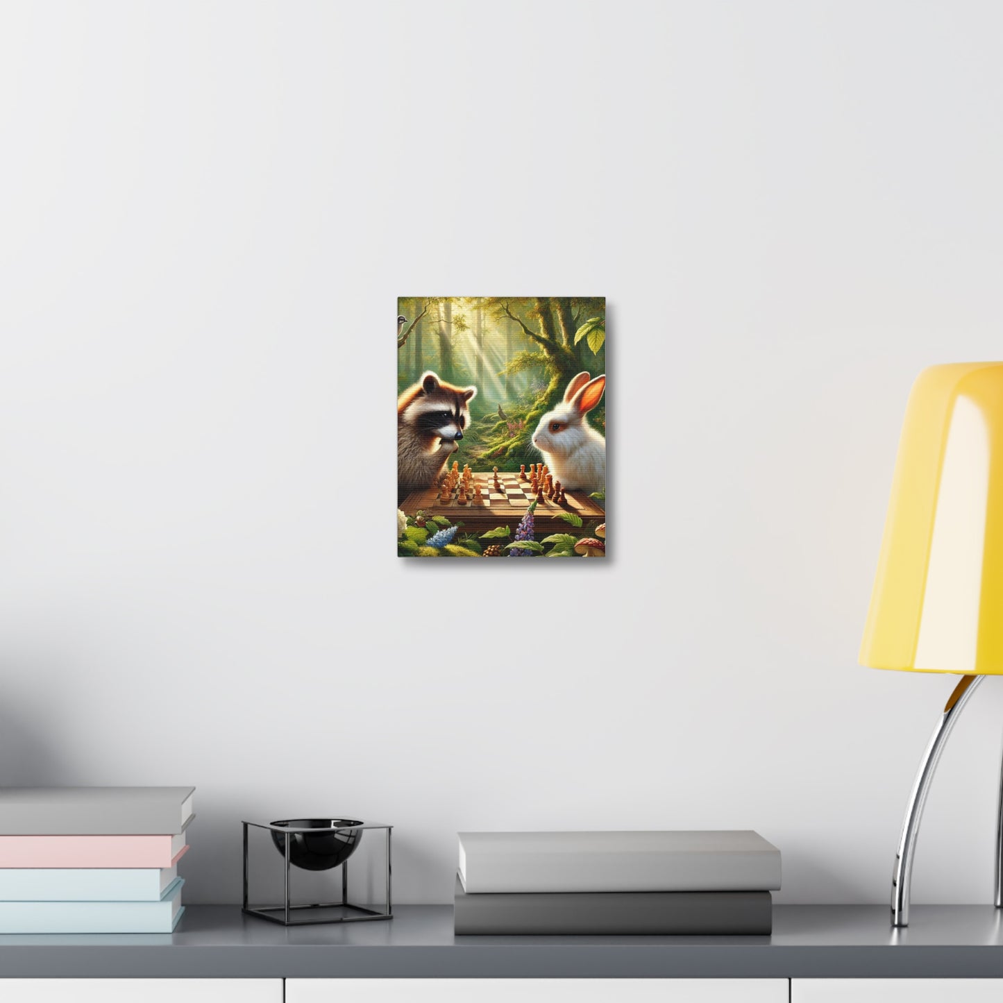 Whimsical Animal Chess Canvas Art | Nature Decor, Raccoon Rabbit Wall Art, Playful Home Decor, Gift for Animal Lovers, Woodland Art