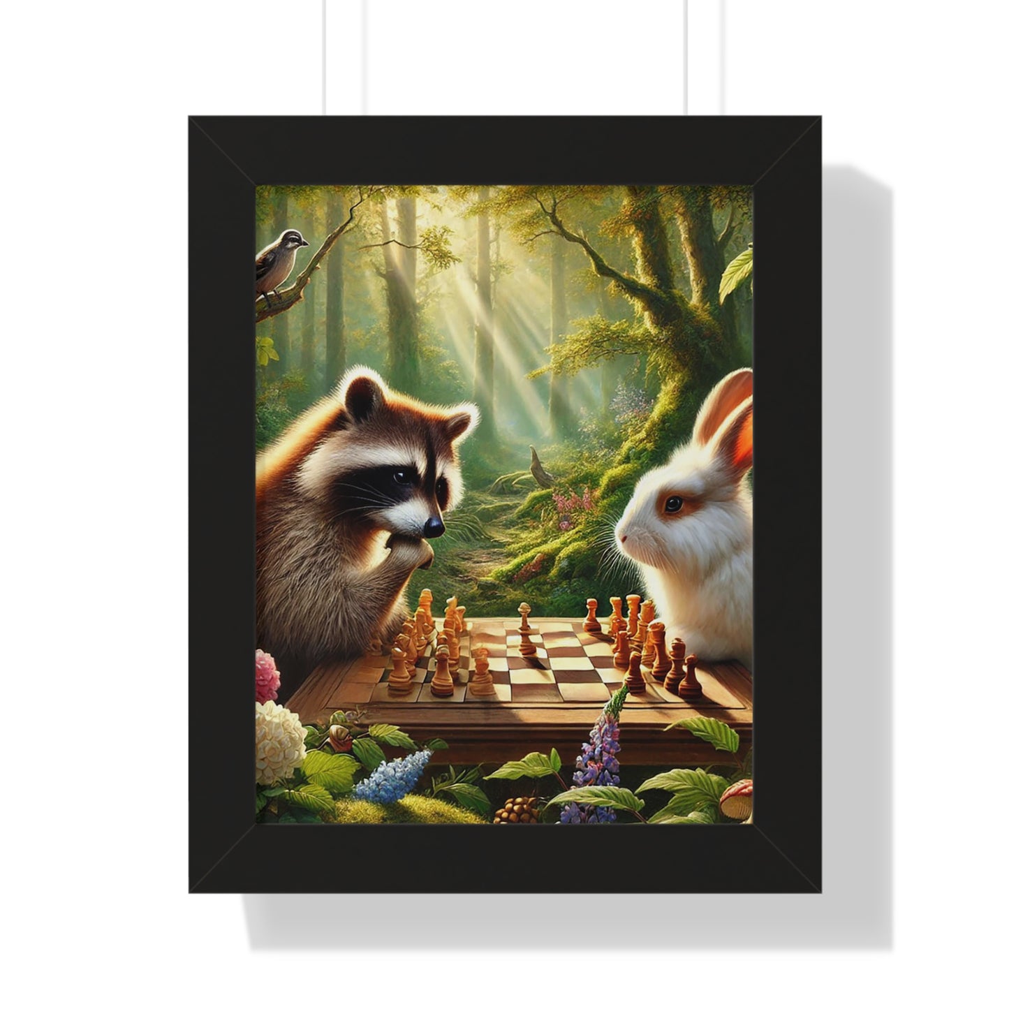 Whimsical Forest Friends Framed Poster, Animal Art, Nature Decor, Chess Lovers Gift, Children's Room Wall Art