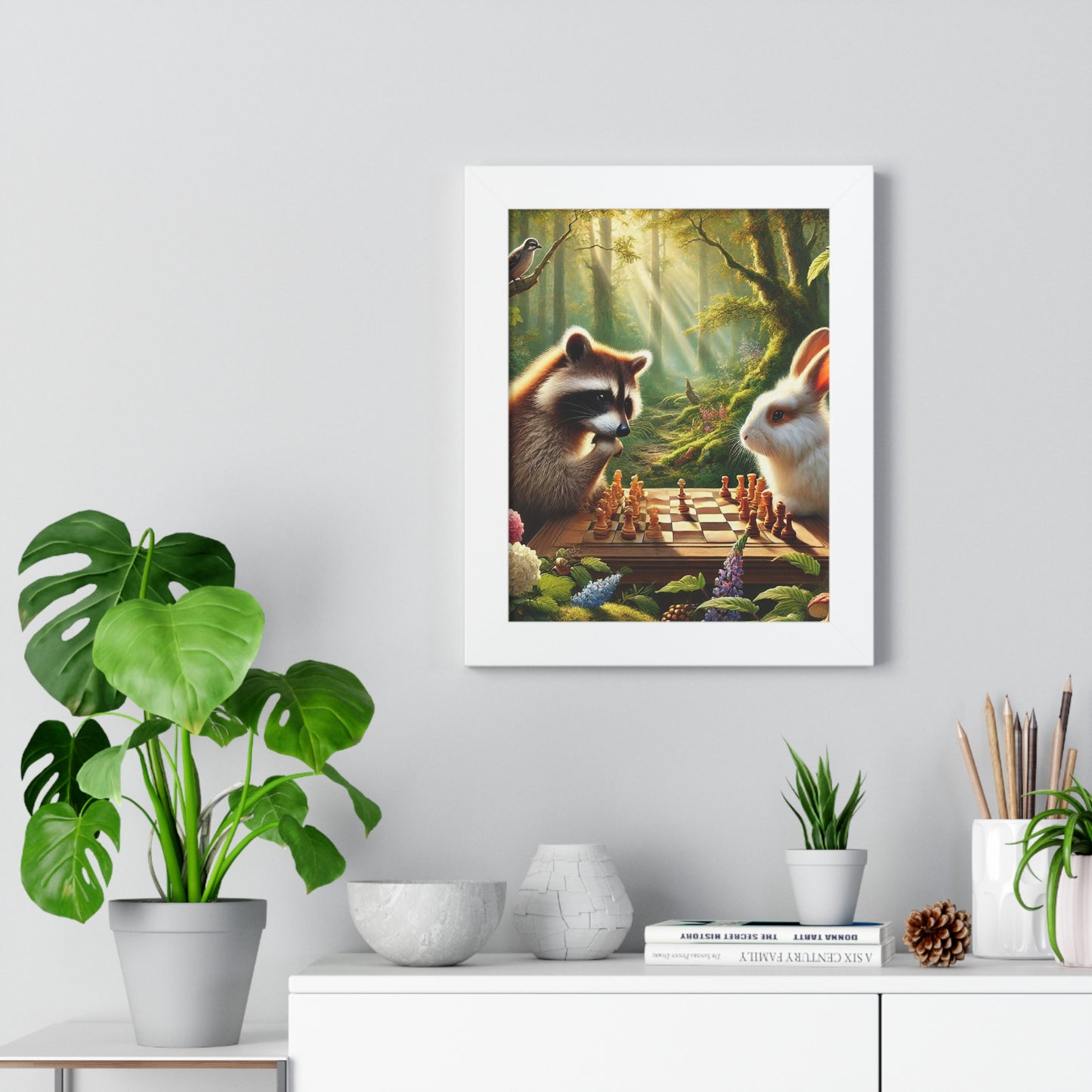 Whimsical Forest Friends Framed Poster, Animal Art, Nature Decor, Chess Lovers Gift, Children's Room Wall Art