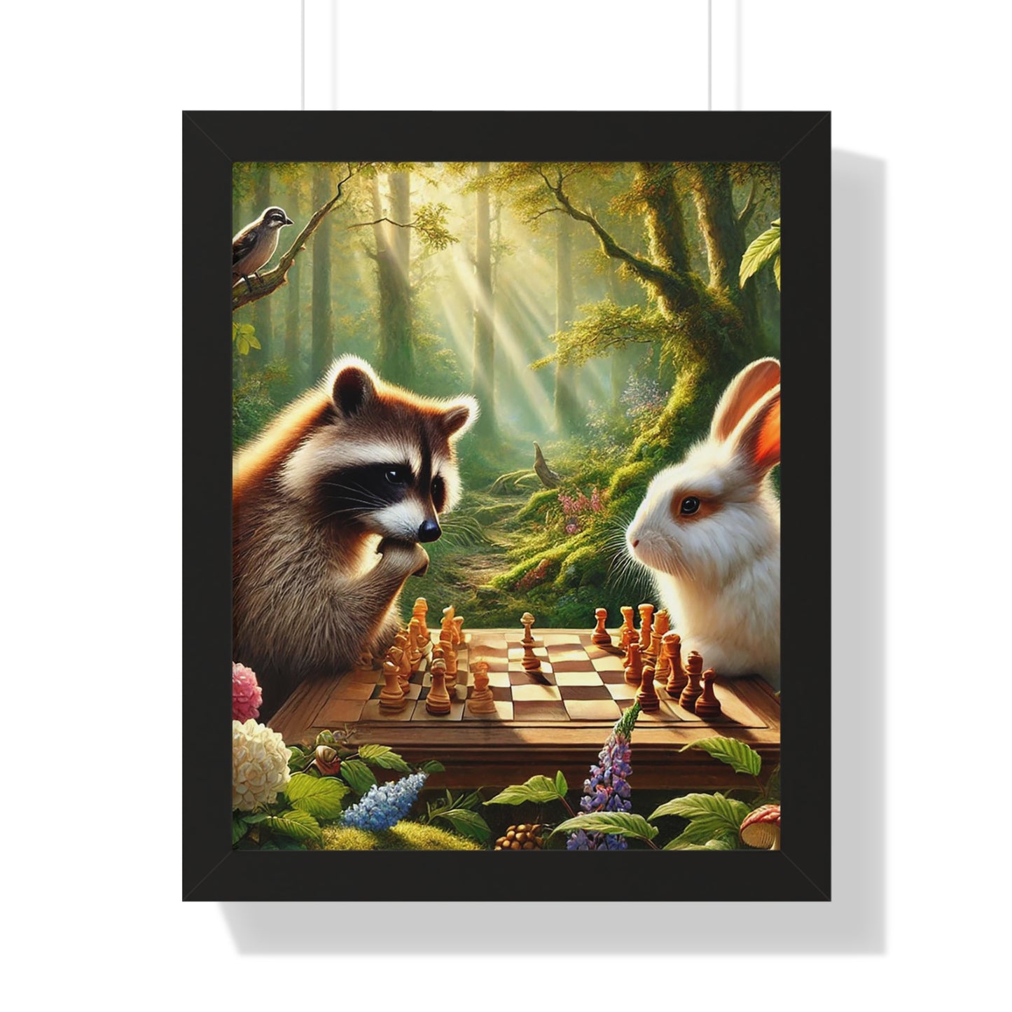 Whimsical Forest Friends Framed Poster, Animal Art, Nature Decor, Chess Lovers Gift, Children's Room Wall Art