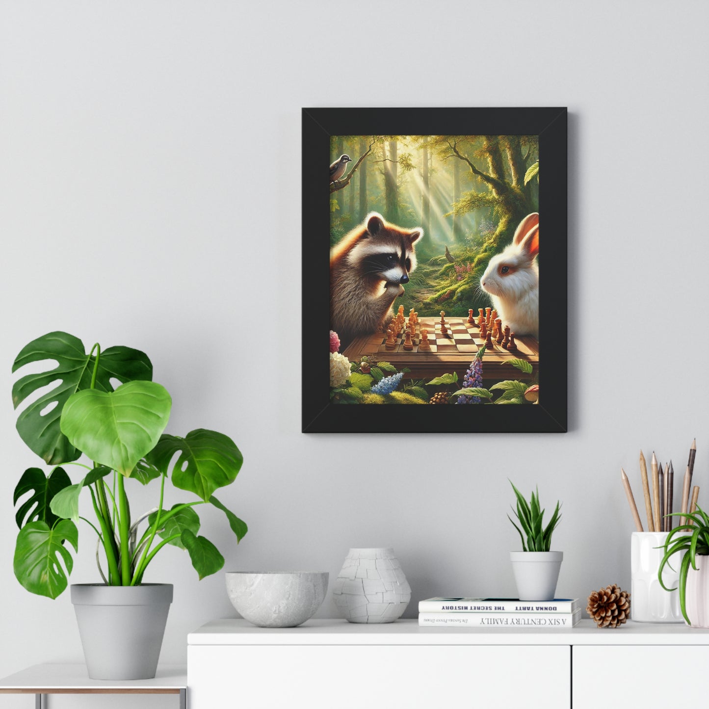 Whimsical Forest Friends Framed Poster, Animal Art, Nature Decor, Chess Lovers Gift, Children's Room Wall Art