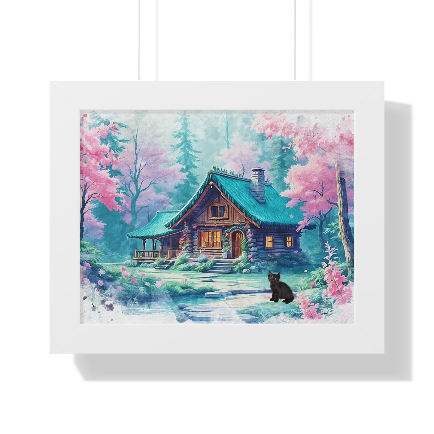 Cozy Cabin Framed Poster, Rustic Home Decor, Nature Wall Art, Gift for Homeowners, Landscape Print, Cabin Aesthetic