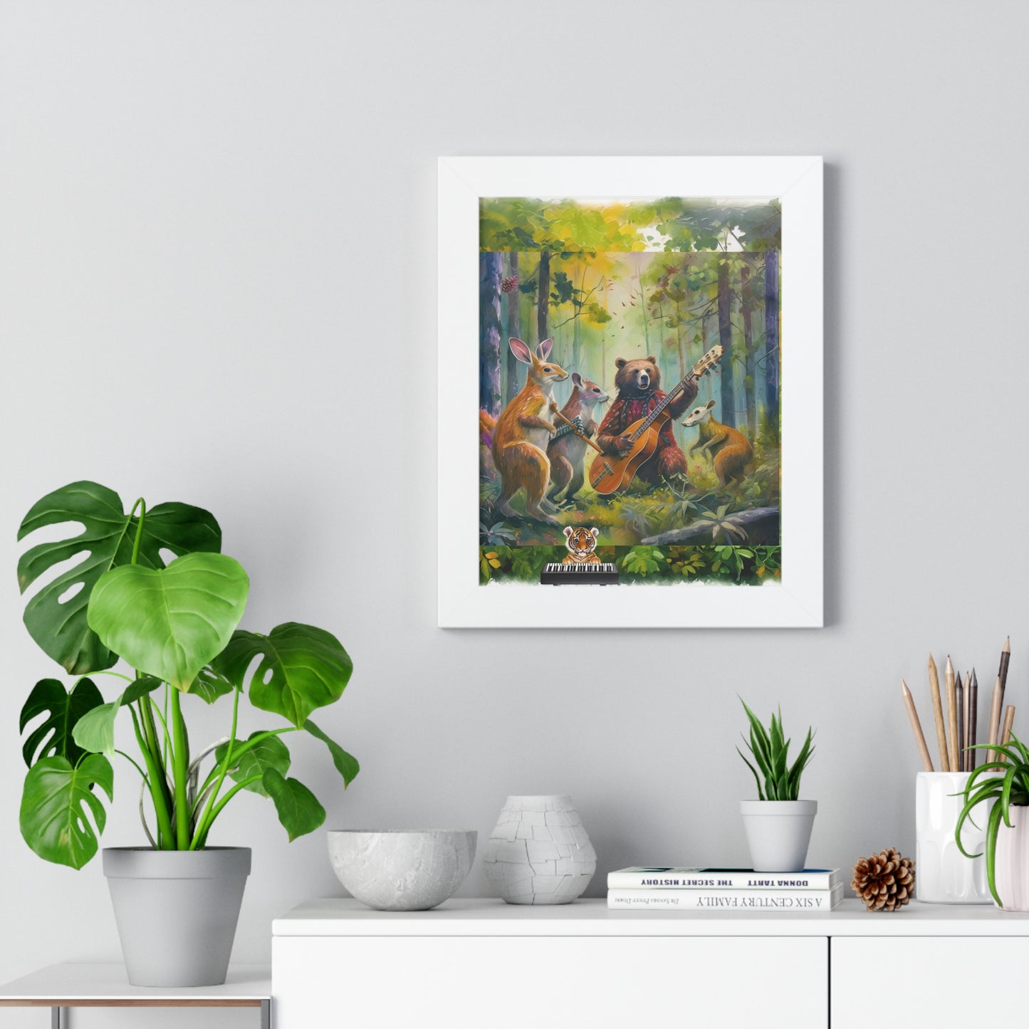 Whimsical Animal Band Framed Poster - Forest Decor, Wildlife Art, Cute Animal Print, Nature-Themed Gift, Nursery Wall Art