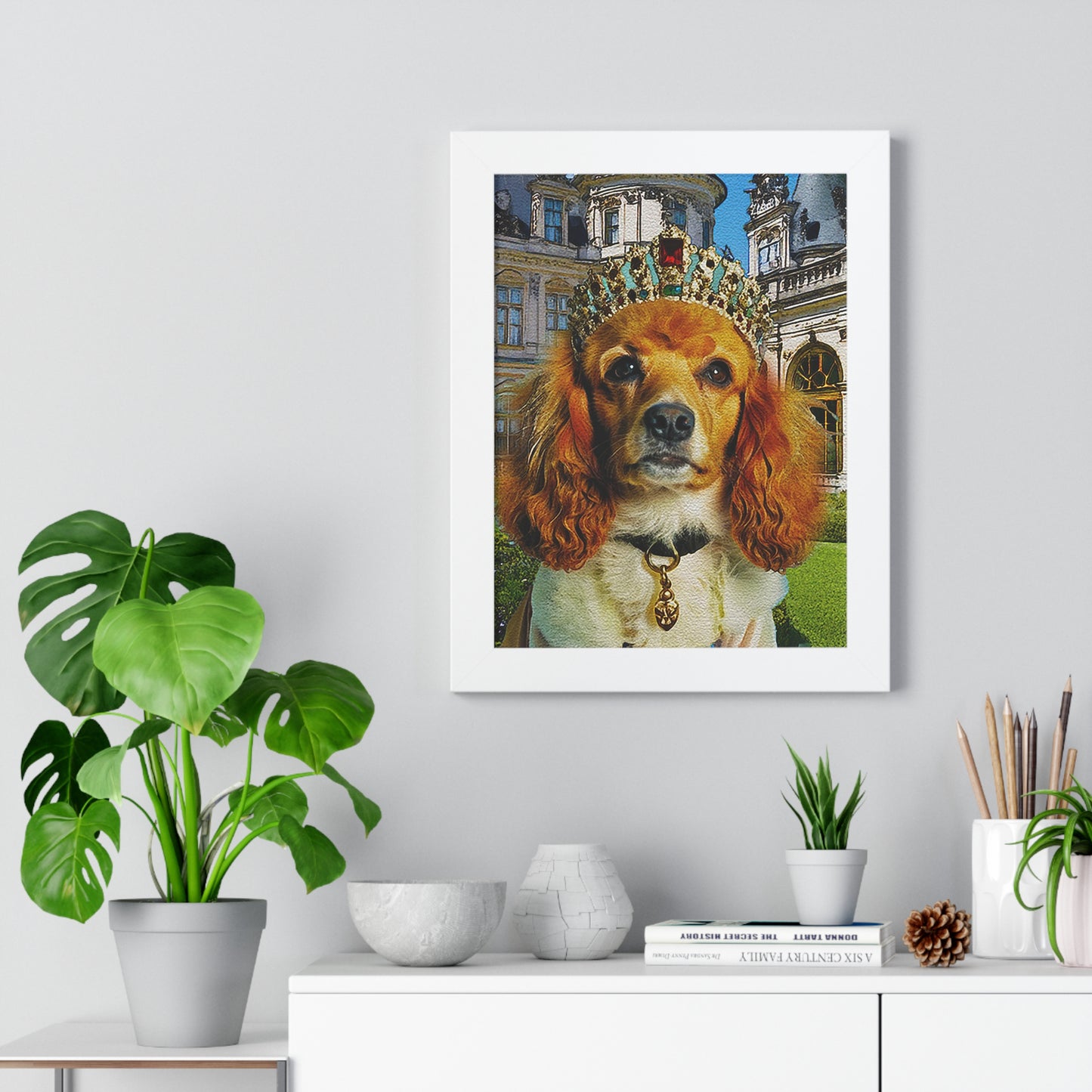 Regal Dog Framed Vertical Poster, Dog Lovers Wall Art, Pet Decor, Unique Gift, Crowned Pup Print