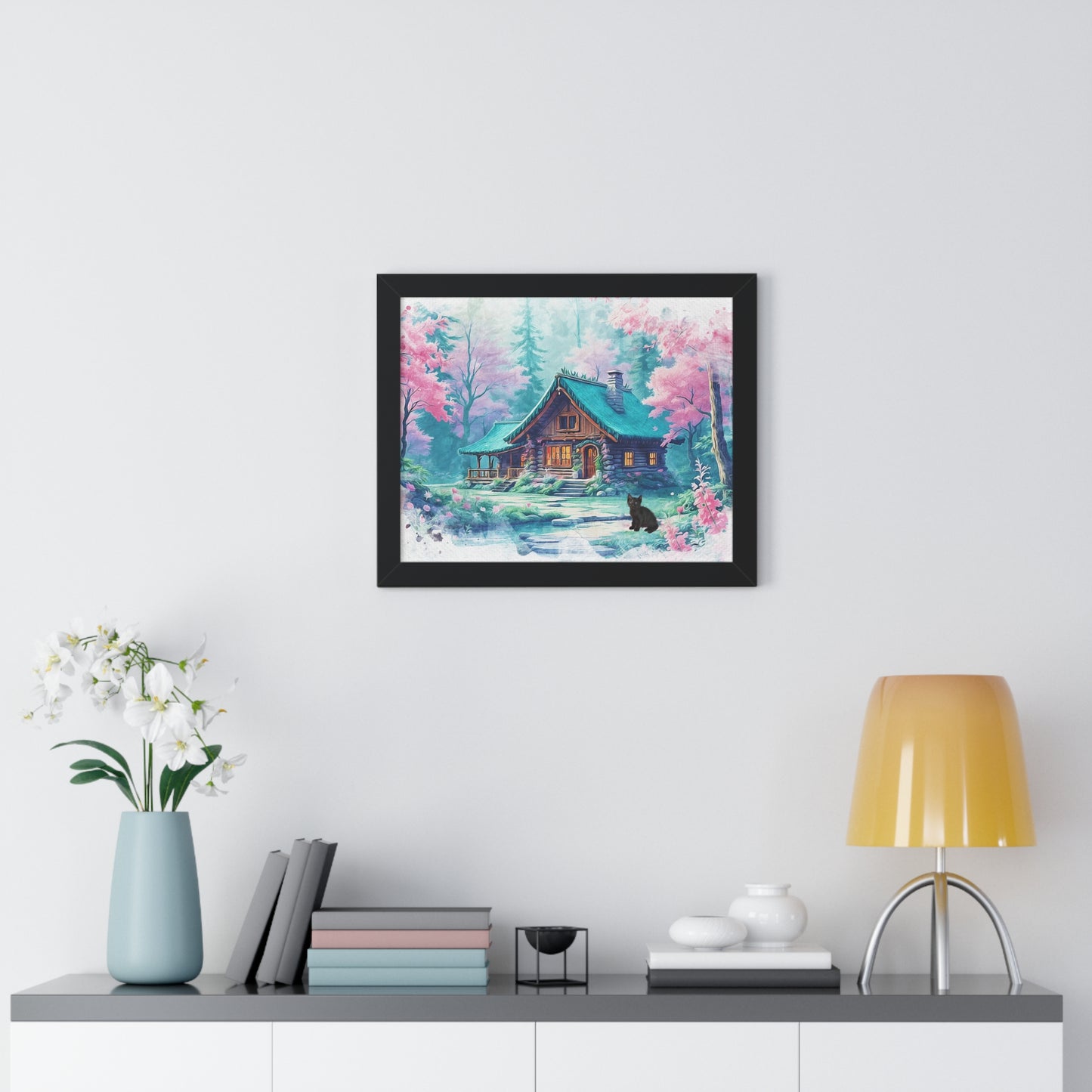 Cozy Cabin Framed Poster, Rustic Home Decor, Nature Wall Art, Gift for Homeowners, Landscape Print, Cabin Aesthetic