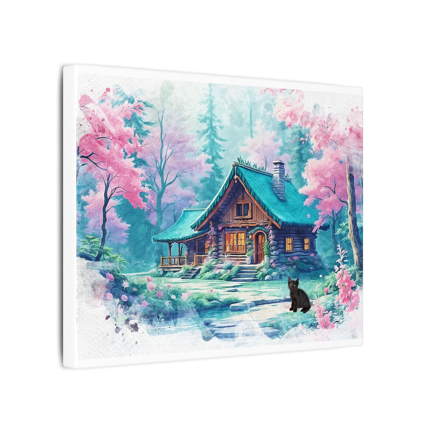 Serene Forest Canvas Art, Nature Wall Decor, Cozy Cabin Print, Spring Floral Home Decor, Black Bear Artwork
