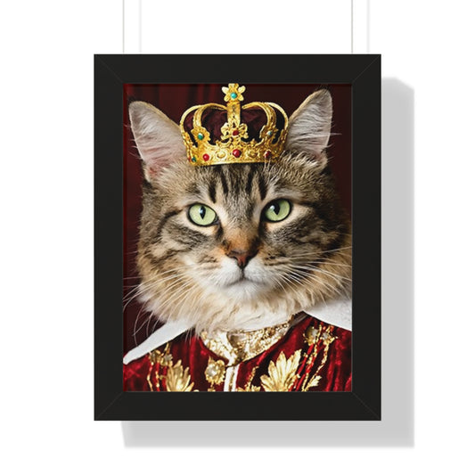 Regal Cat Framed Vertical Poster, Cat Art Print, Pet Lover Decor, Royal Feline Wall Art, Unique Gift for Cat Owners, Home Office Wall Decor