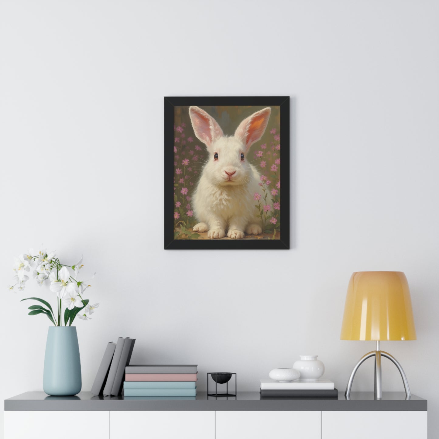 Charming Rabbit Framed Vertical Poster, Cute Bunny Art, Nursery Decor, Animal Wall Art, Kids' Room Decoration, Easter Gift