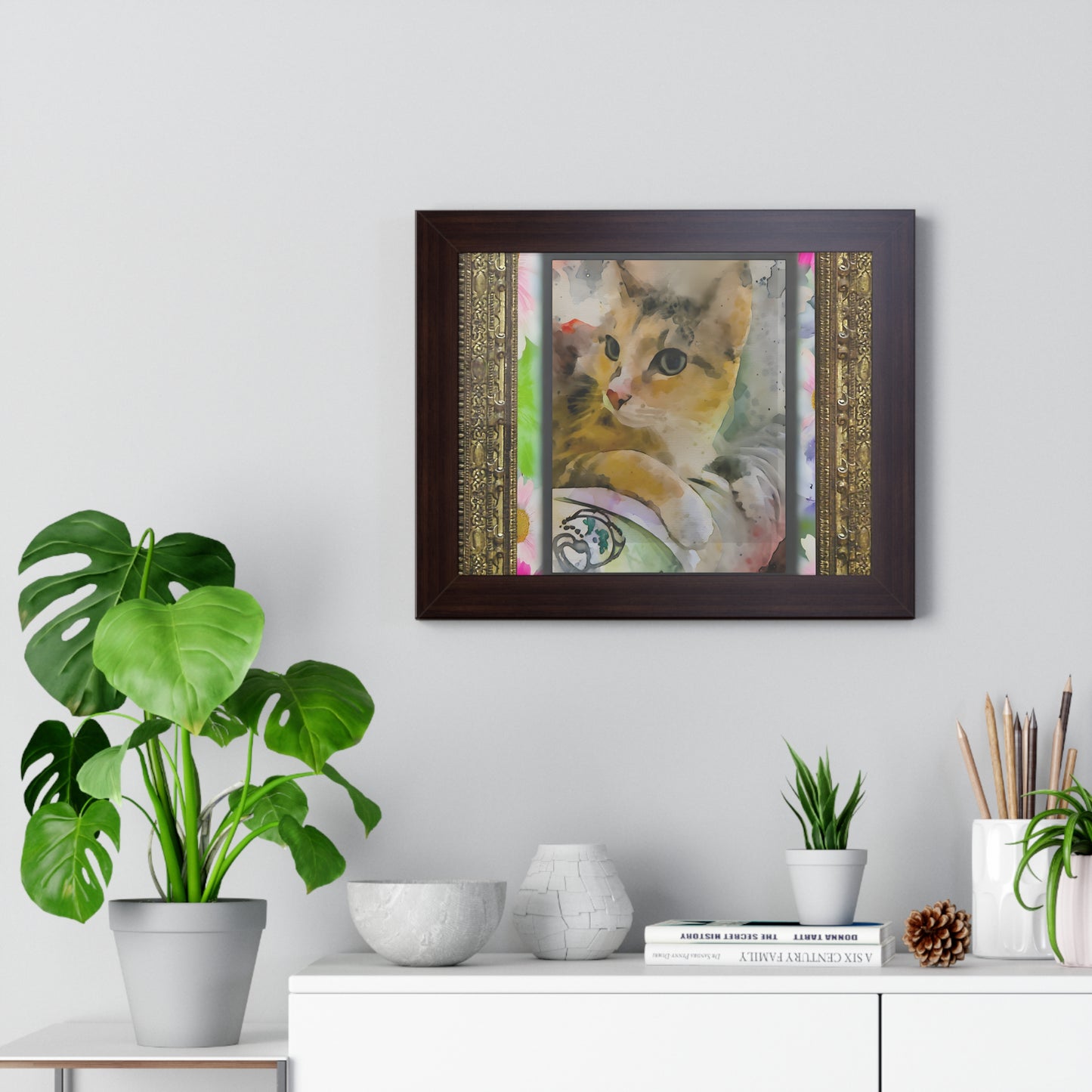 Framed Cat Art Print, Watercolor Cat Poster, Pet Lover Decor, Cat Lover Gift, Home Office Wall Art