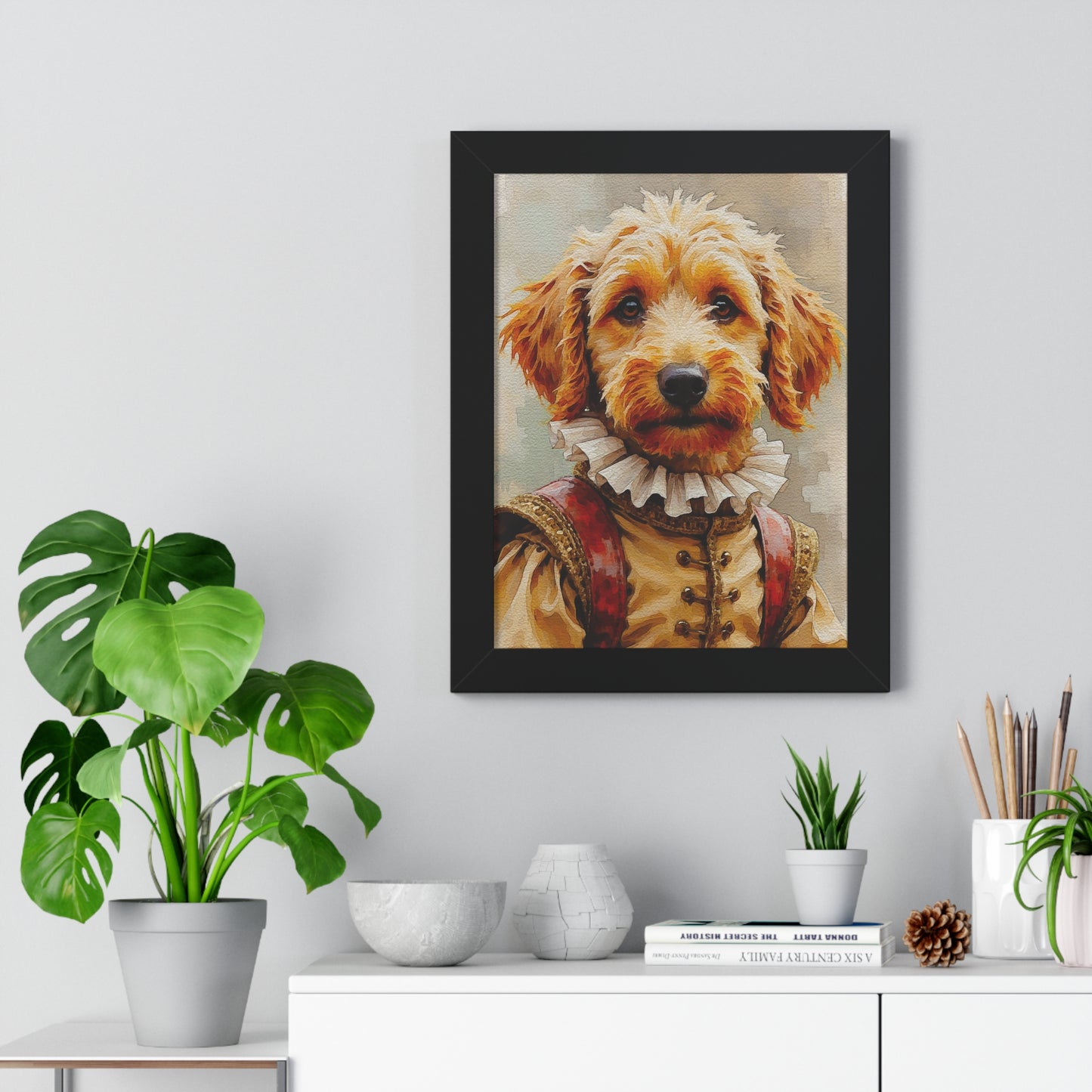 Framed Dog Portrait, Whimsical Pet Art Print, Unique Home Decor, Gift for Dog Lovers, Animal Wall Art, Perfect for Birthdays