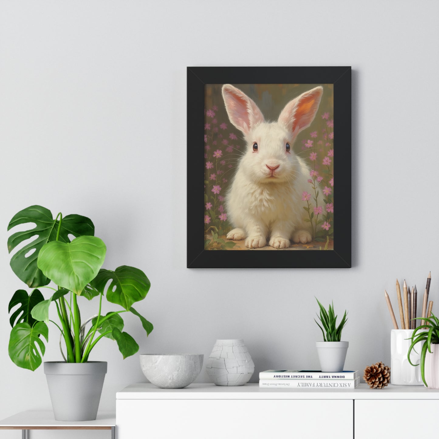 Charming Rabbit Framed Vertical Poster, Cute Bunny Art, Nursery Decor, Animal Wall Art, Kids' Room Decoration, Easter Gift