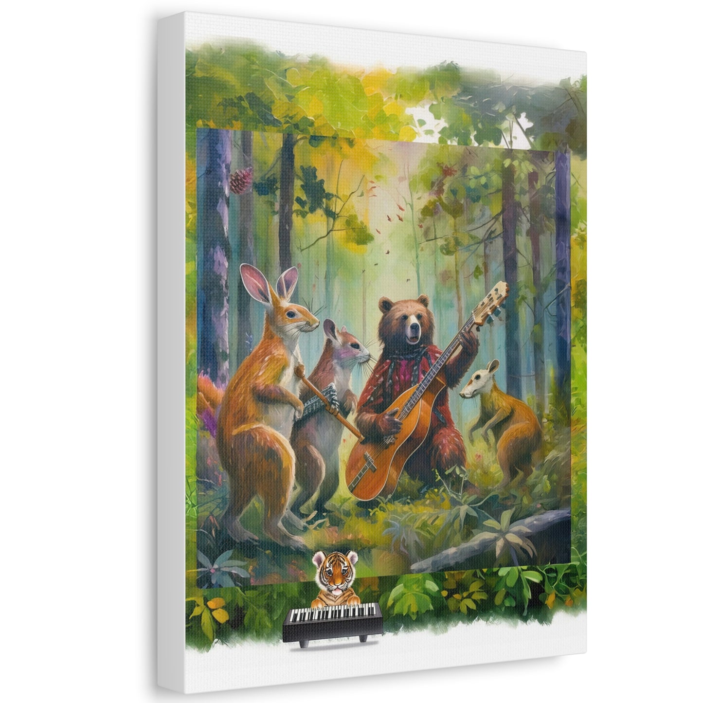 Musical Forest Canvas Art – Whimsical Animal Band Wall Decor, Nature Lover Gift, Home Decor, Kids Room Wall Art, Animal Painting
