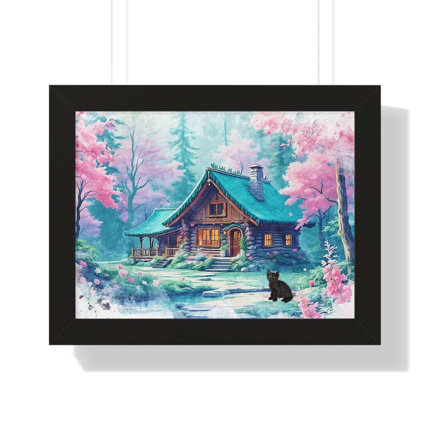 Cozy Cabin Framed Poster, Rustic Home Decor, Nature Wall Art, Gift for Homeowners, Landscape Print, Cabin Aesthetic