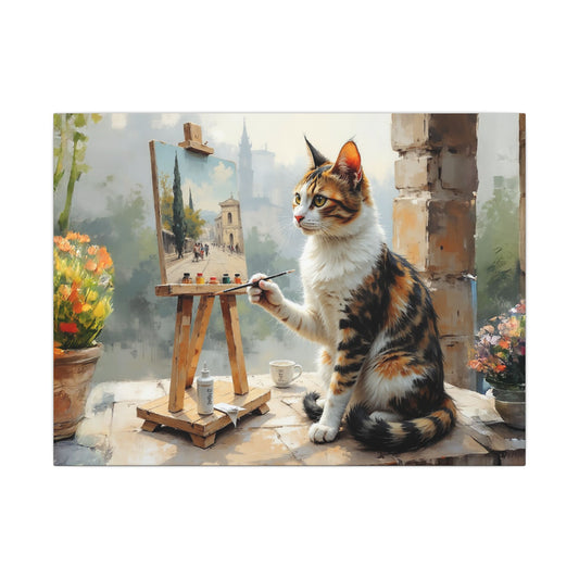 Cat Artist Canvas Print, Whimsical Cat Decor, Perfect Gift for Pet Lovers, Home Wall Art, Cat Enthusiast Gift, Feline Artwork