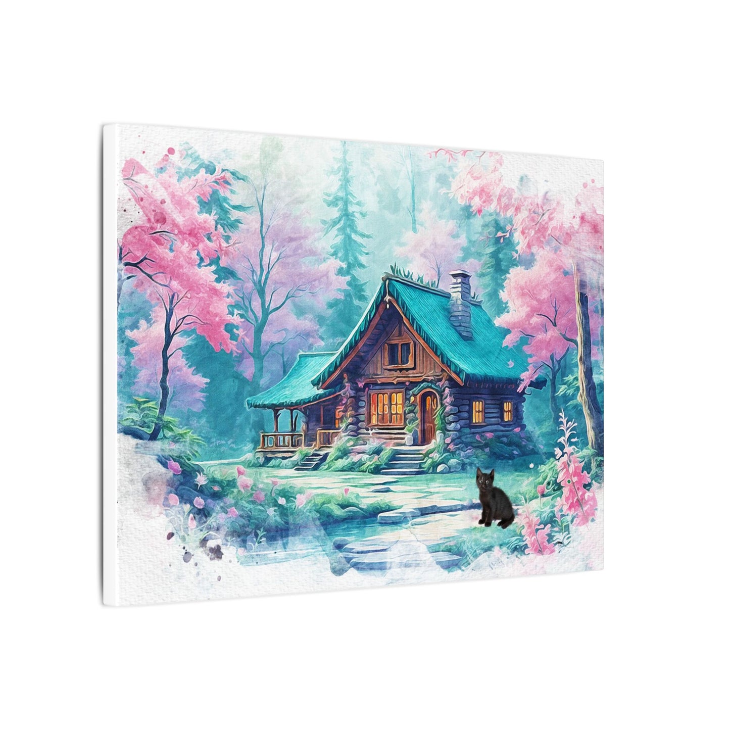 Serene Forest Canvas Art, Nature Wall Decor, Cozy Cabin Print, Spring Floral Home Decor, Black Bear Artwork