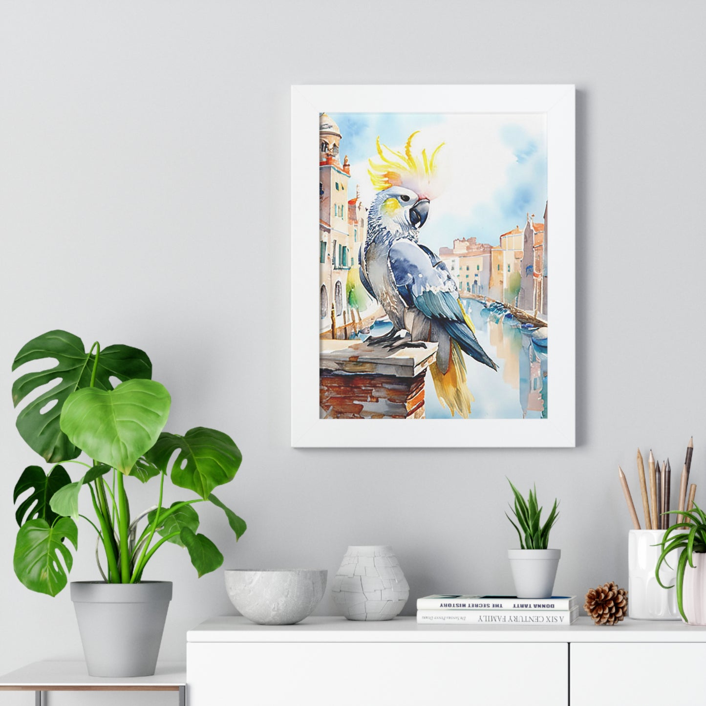 Vibrant Parrot Wall Art, Framed Vertical Poster, Tropical Decor, Bird Lover Gift, Home Interior Design, Nautical Wall Art