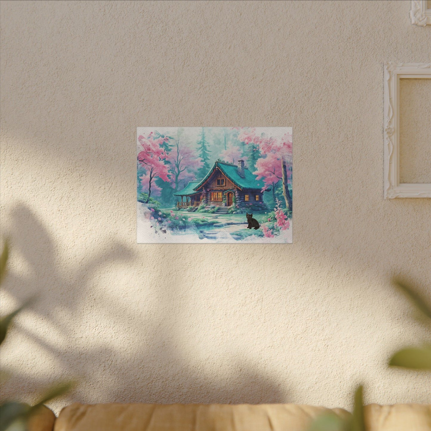 Serene Forest Canvas Art, Nature Wall Decor, Cozy Cabin Print, Spring Floral Home Decor, Black Bear Artwork