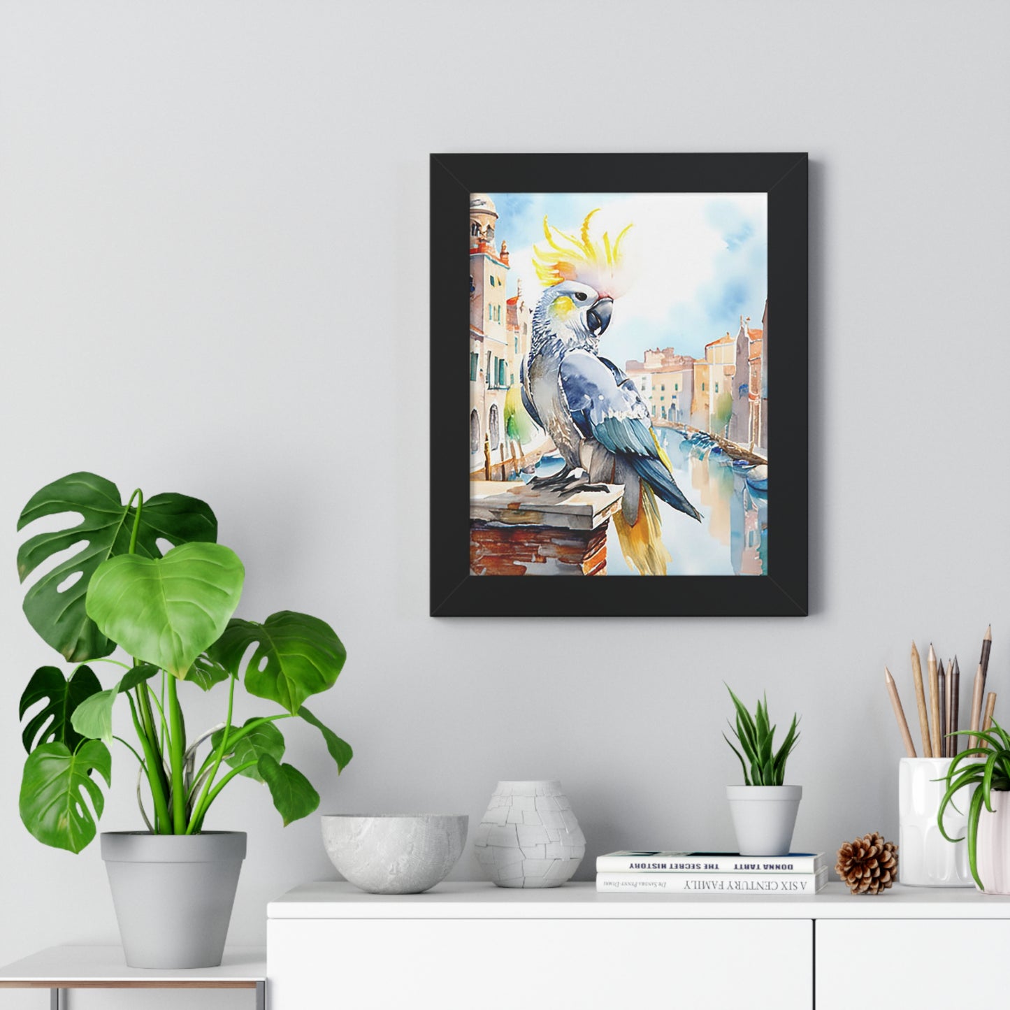 Vibrant Parrot Wall Art, Framed Vertical Poster, Tropical Decor, Bird Lover Gift, Home Interior Design, Nautical Wall Art
