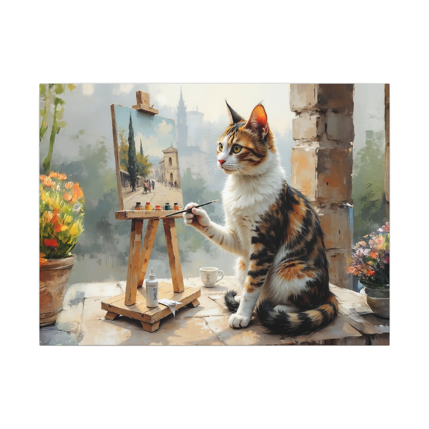 Cat Artist Canvas Print, Whimsical Cat Decor, Perfect Gift for Pet Lovers, Home Wall Art, Cat Enthusiast Gift, Feline Artwork