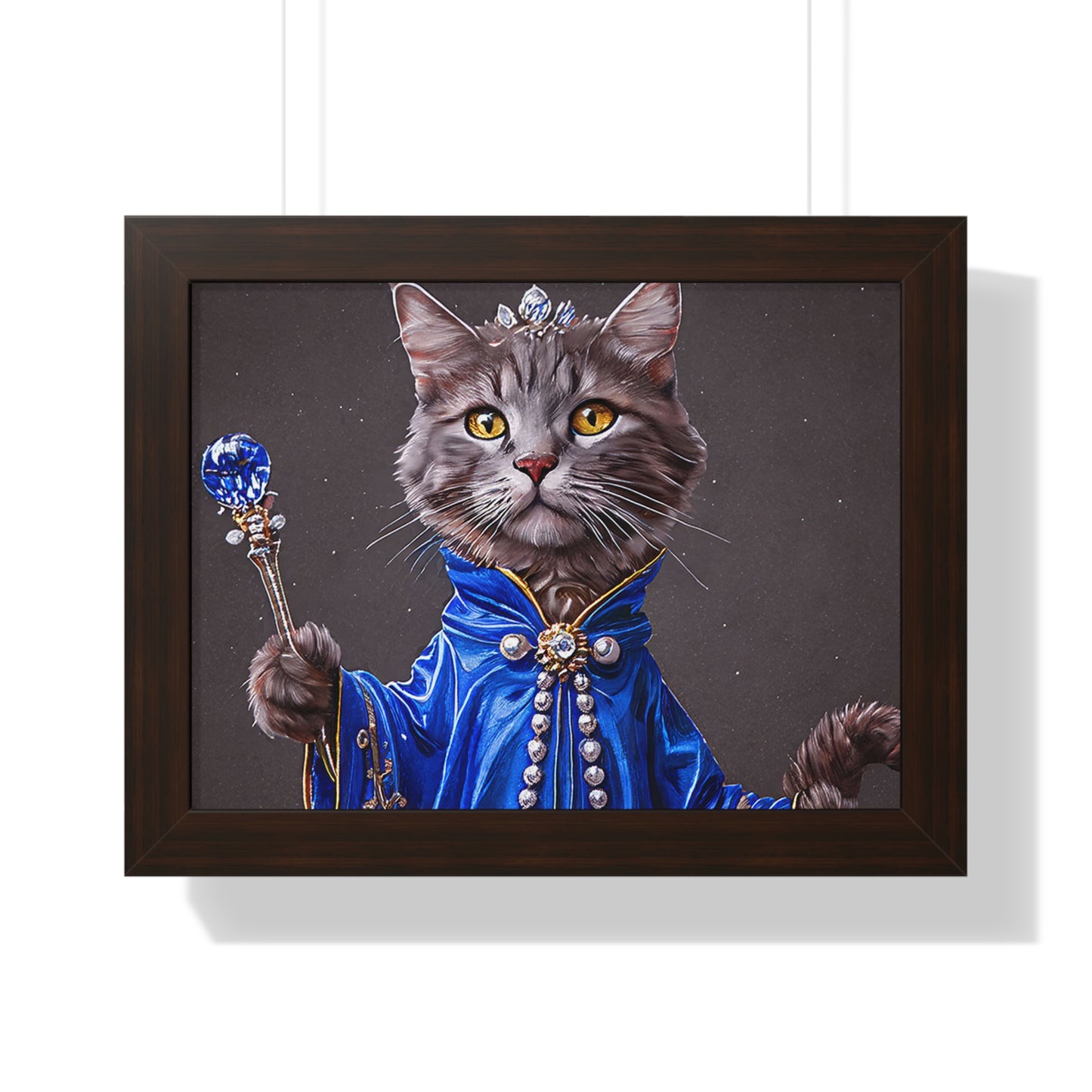 Regal Cat Framed Poster, Cat Lover Art, Cute Wall Decor, Pet Gift, Feline Artwork, Animal Painting, Home Accents