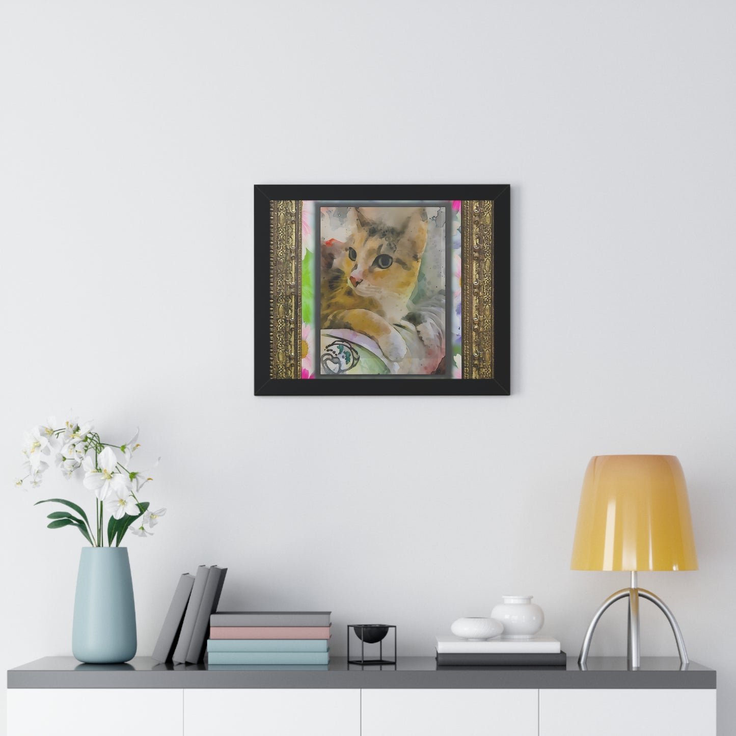 Framed Cat Art Print, Watercolor Cat Poster, Pet Lover Decor, Cat Lover Gift, Home Office Wall Art