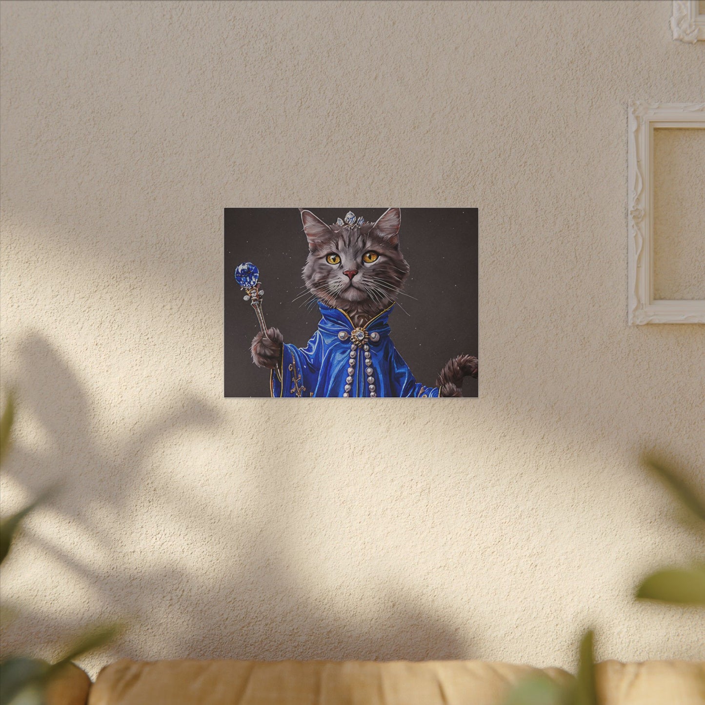 Majestic Cat Canvas Art, Whimsical Cat Portrait, Home Decor, Cat Lover Gift, Cat-Themed Wall Art, Royal Pet Print