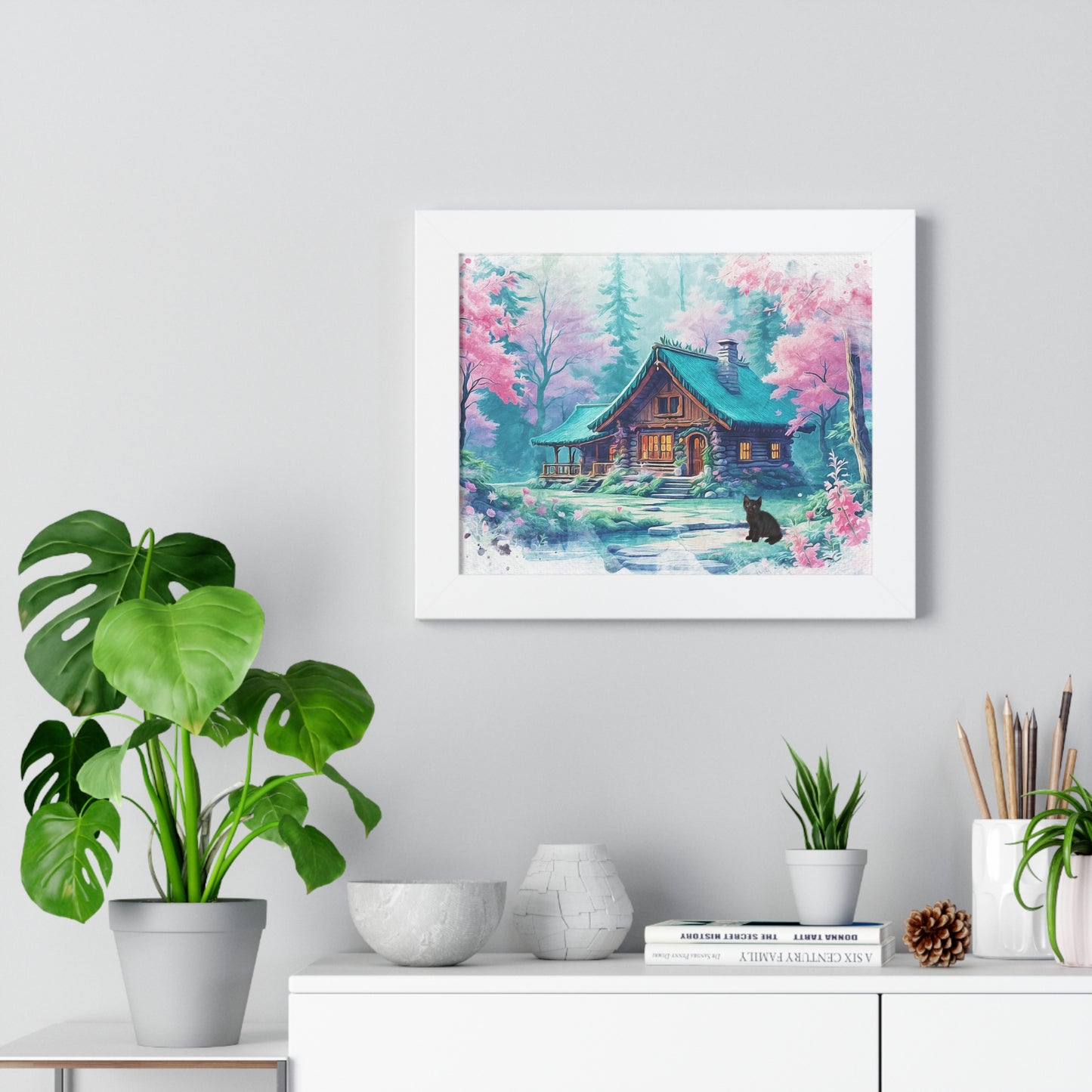 Cozy Cabin Framed Poster, Rustic Home Decor, Nature Wall Art, Gift for Homeowners, Landscape Print, Cabin Aesthetic