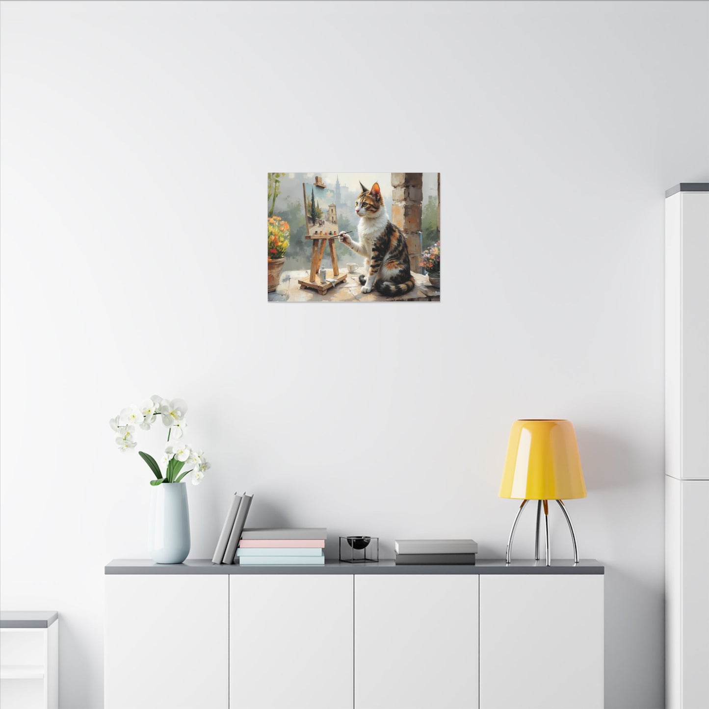 Cat Artist Canvas Print, Whimsical Cat Decor, Perfect Gift for Pet Lovers, Home Wall Art, Cat Enthusiast Gift, Feline Artwork