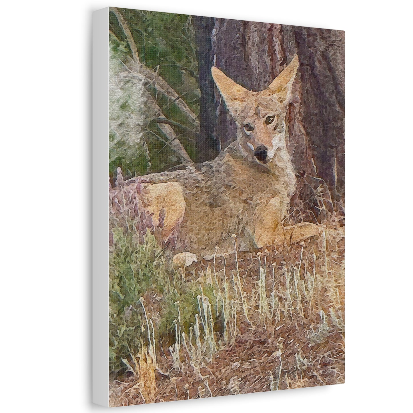 Nature-Inspired Stretched Canvas Art - Coyote Wildlife Decor, Animal Wall Art, Rustic Home Decor, Gift for Nature Lovers, Forest Vibes