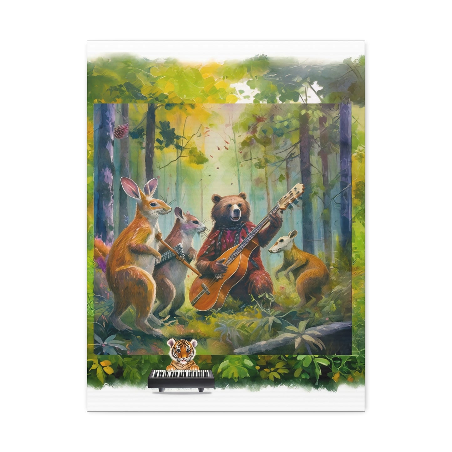 Musical Forest Canvas Art – Whimsical Animal Band Wall Decor, Nature Lover Gift, Home Decor, Kids Room Wall Art, Animal Painting