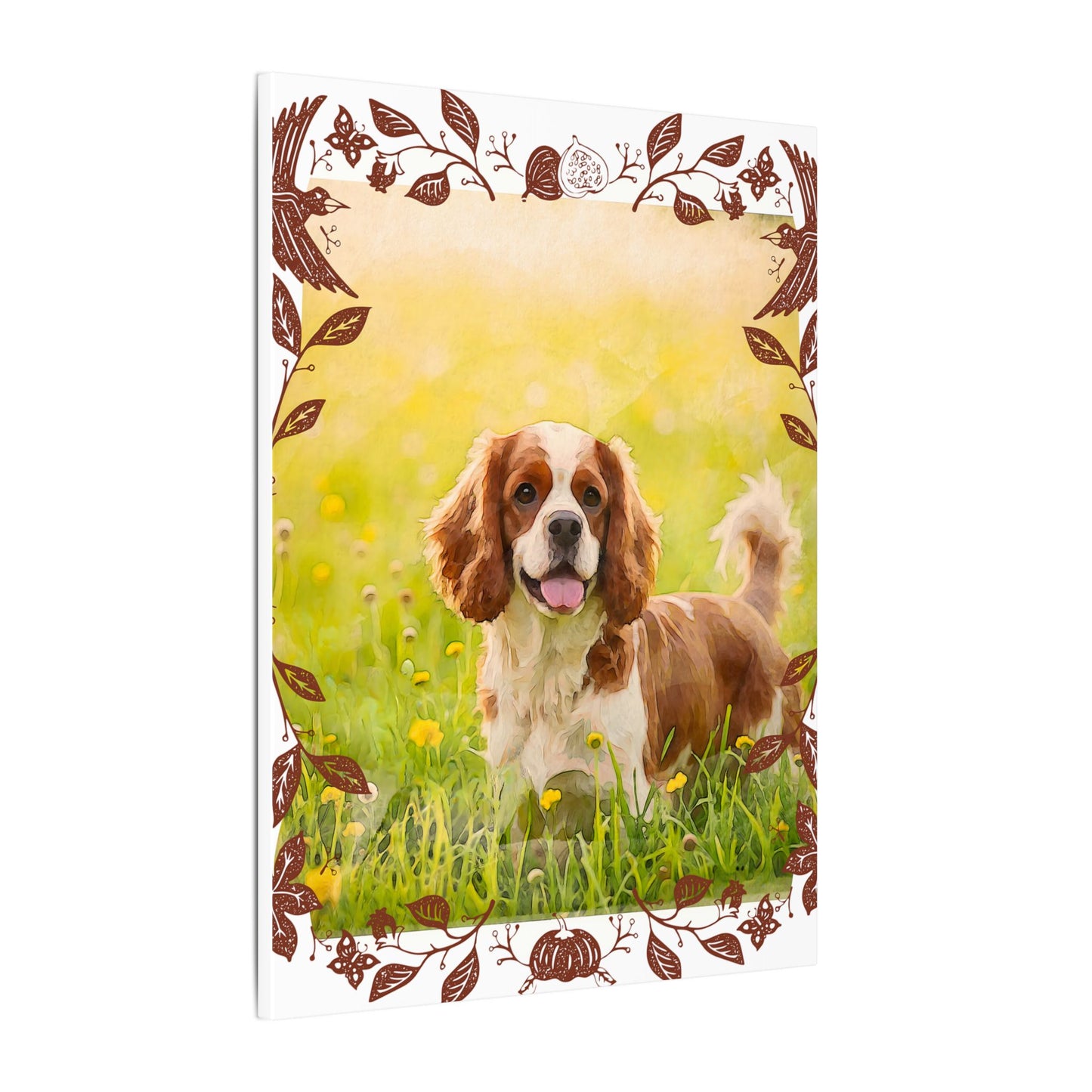 Dog Portrait Canvas Wall Art, Pet Memorial Decor, Dog Lover Gift, Floral Dog Art Print, Custom Pet Artwork