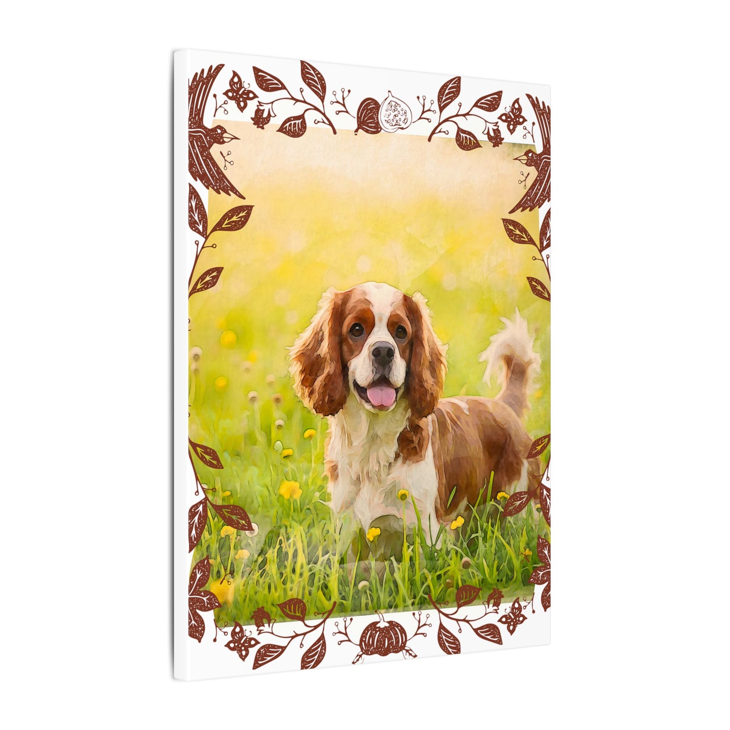 Dog Portrait Canvas Wall Art, Pet Memorial Decor, Dog Lover Gift, Floral Dog Art Print, Custom Pet Artwork