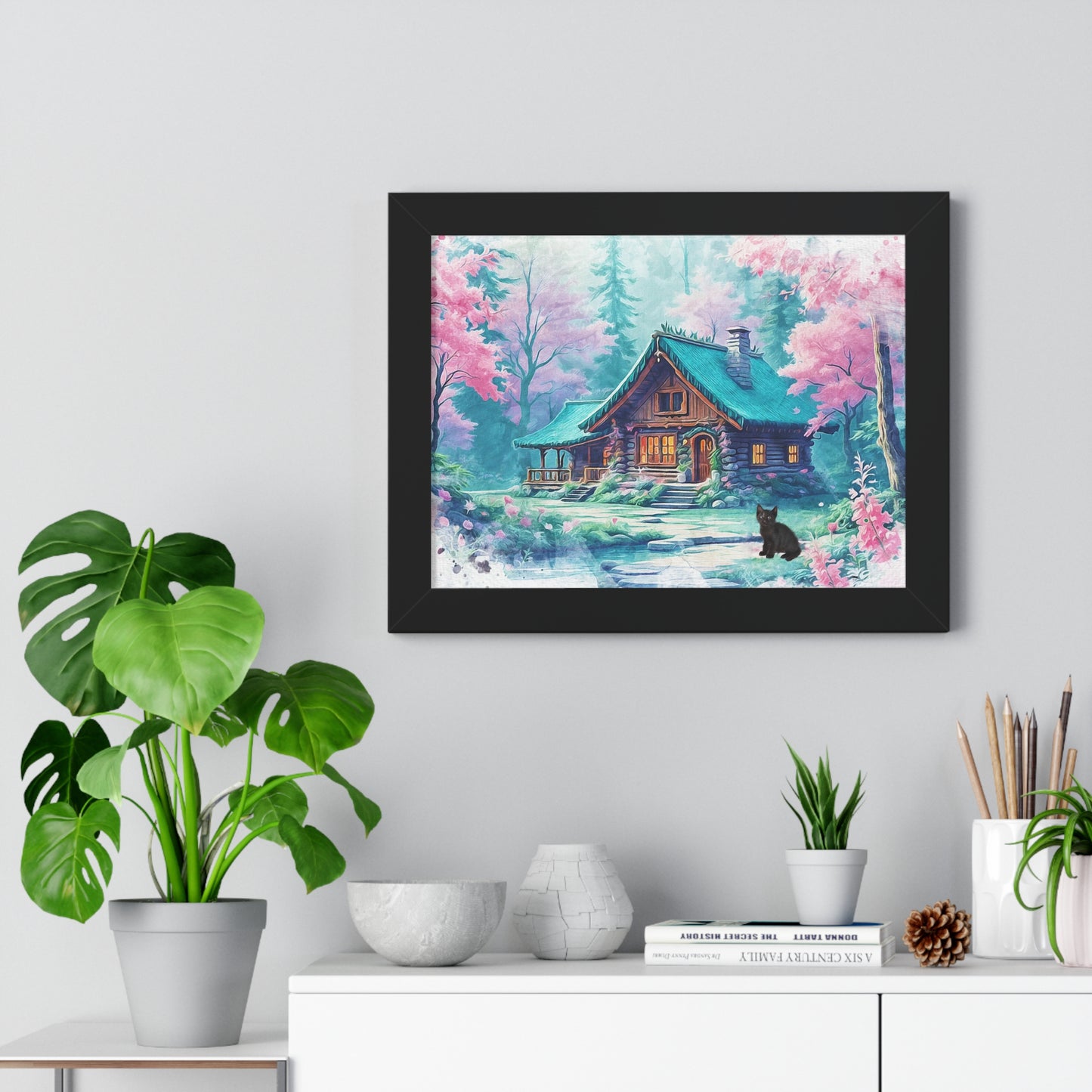 Cozy Cabin Framed Poster, Rustic Home Decor, Nature Wall Art, Gift for Homeowners, Landscape Print, Cabin Aesthetic