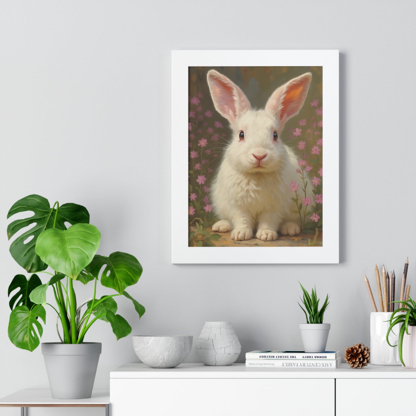 Charming Rabbit Framed Vertical Poster, Cute Bunny Art, Nursery Decor, Animal Wall Art, Kids' Room Decoration, Easter Gift