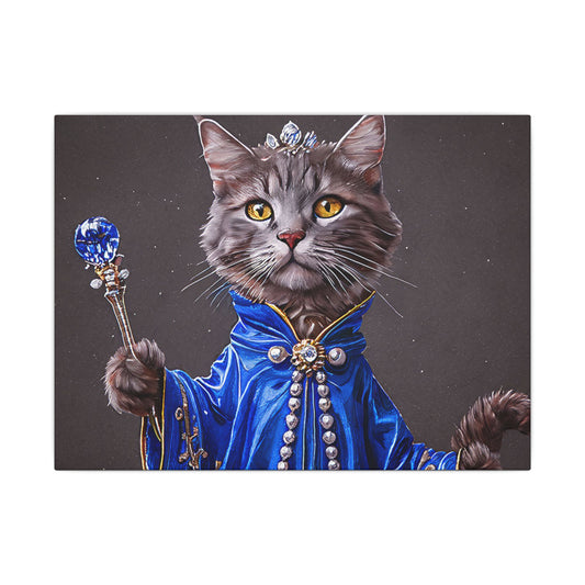 Majestic Cat Canvas Art, Whimsical Cat Portrait, Home Decor, Cat Lover Gift, Cat-Themed Wall Art, Royal Pet Print