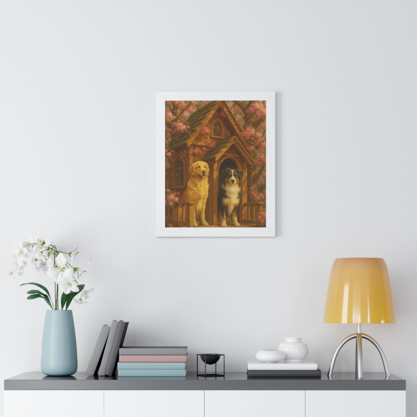 Rustic Dog Lovers' Framed Poster | Cozy Home Decor, Canine Art, Gift for Dog Owners, Pet-Themed Wall Art, Ideal for Animal Lovers