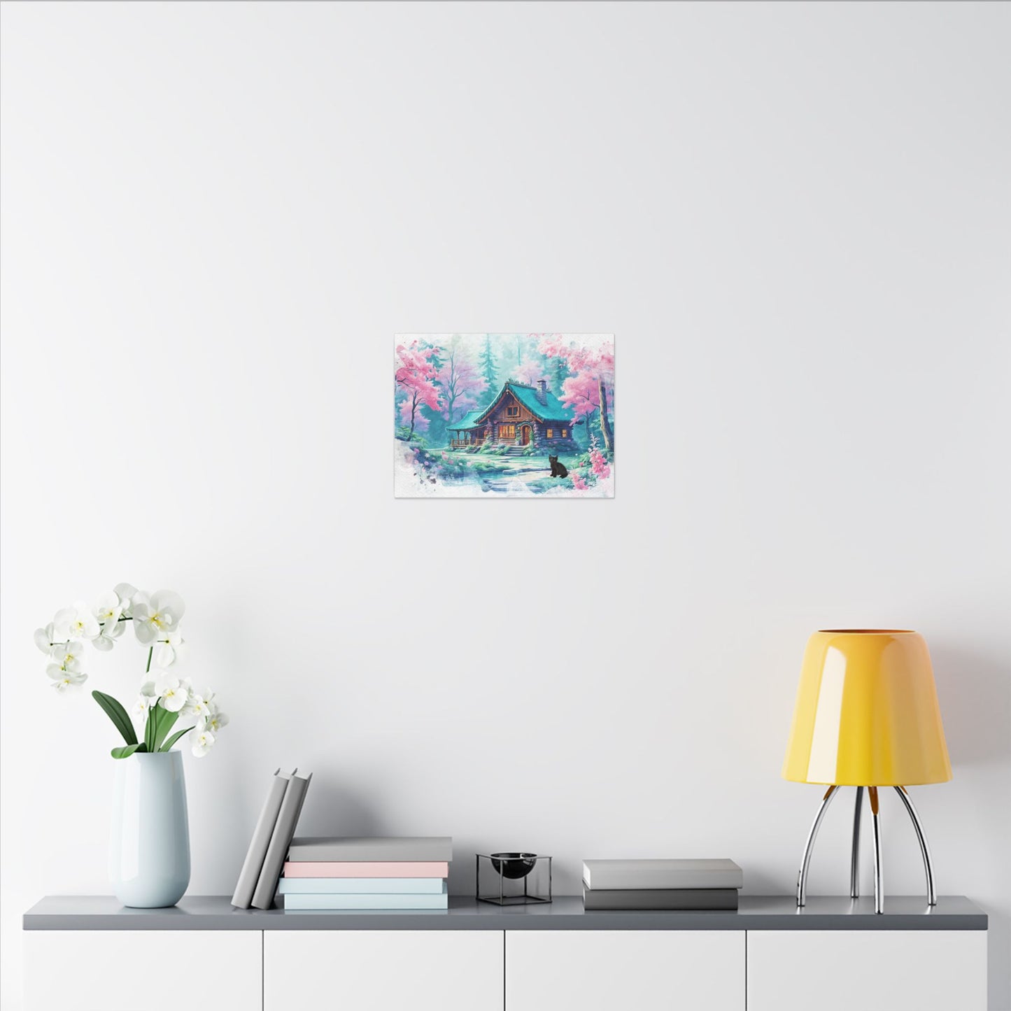 Serene Forest Canvas Art, Nature Wall Decor, Cozy Cabin Print, Spring Floral Home Decor, Black Bear Artwork